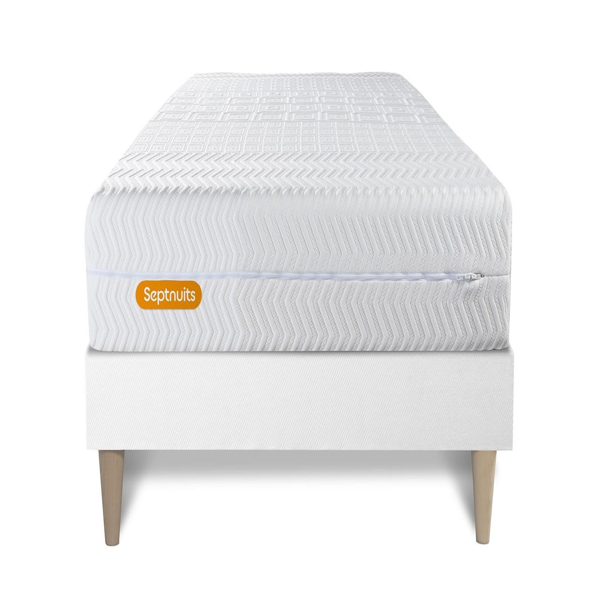 SEPTNUITS Matelas + sommier kit blanc Memo Bio Mousse à mémoire de forme Maxi épaisseur Déhoussable. Coloris disponibles : Blanc