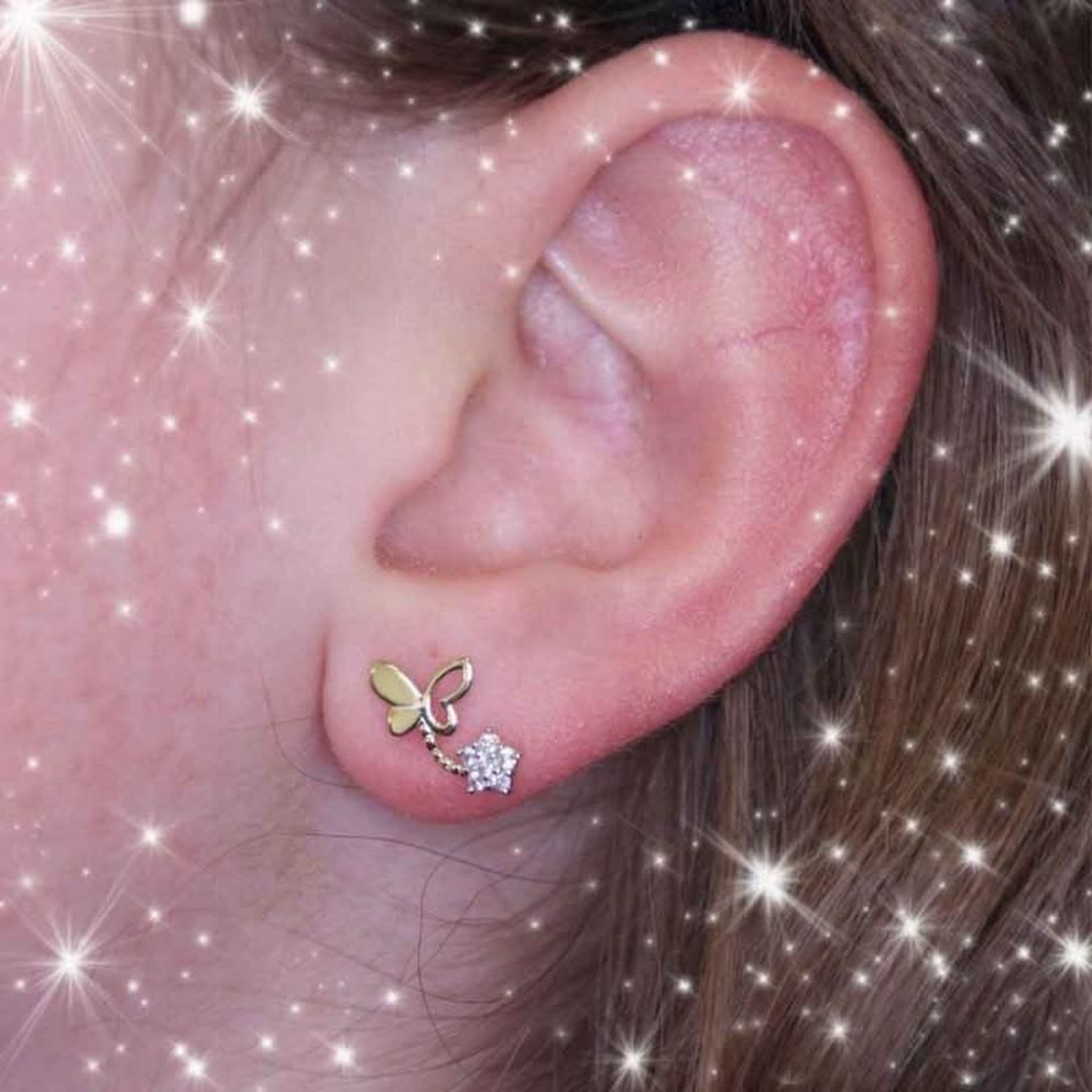Voir la diapositive 4 : L'ATELIER D'AZUR Boucles d'Oreilles Papillons - Or Jaune et Zirconiums - Femme ou Enfant