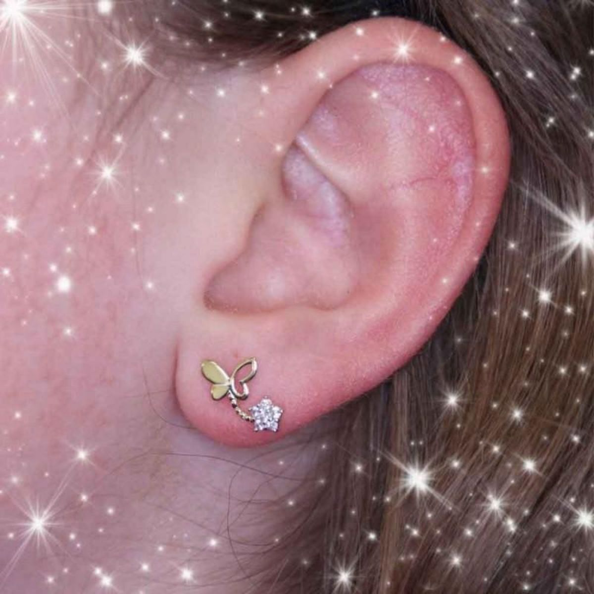 L'ATELIER D'AZUR Boucles d'Oreilles Papillons - Or Jaune et Zirconiums - Femme ou Enfant