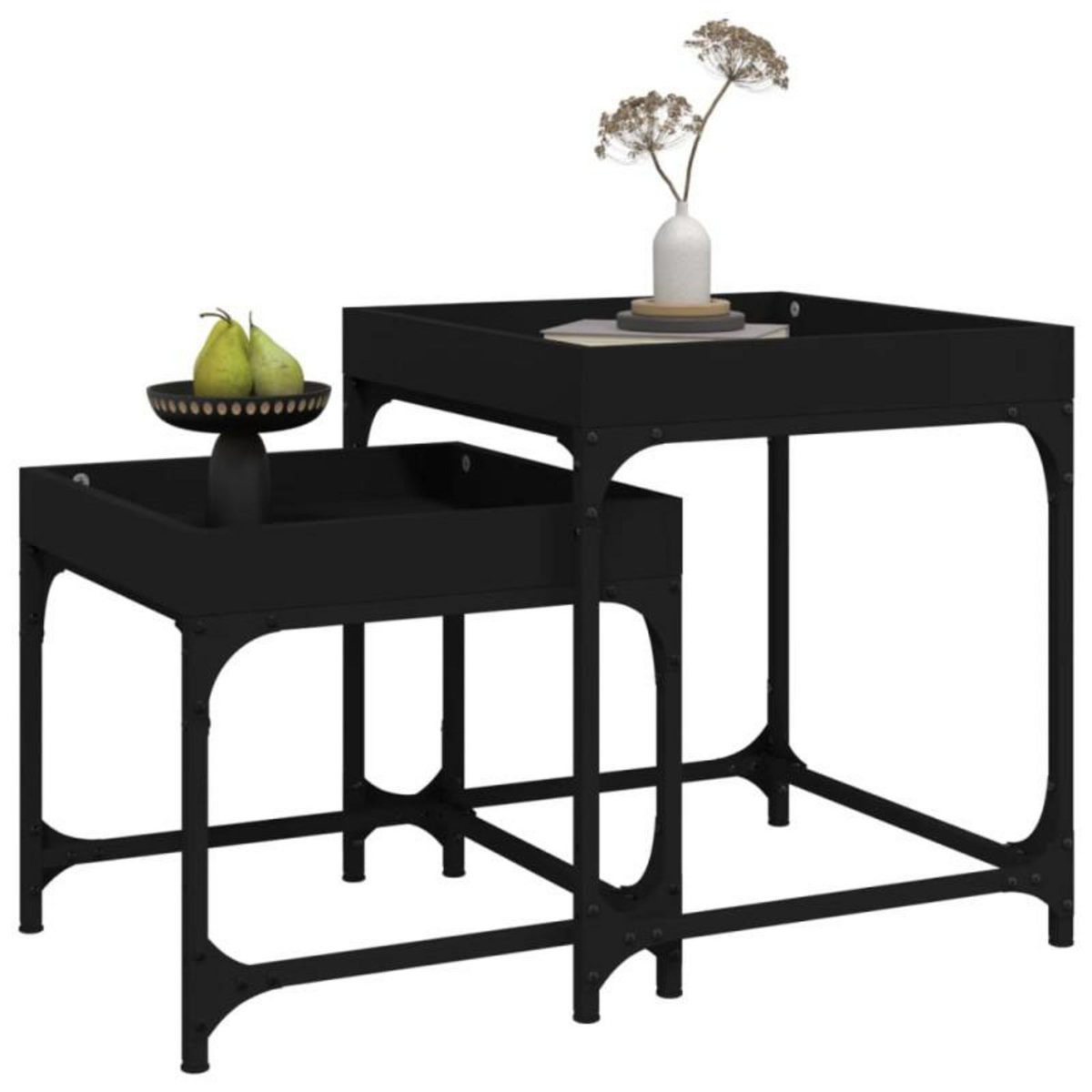 VIDAXL Tables d appoint 2 pcs Noir Bois d ingénierie