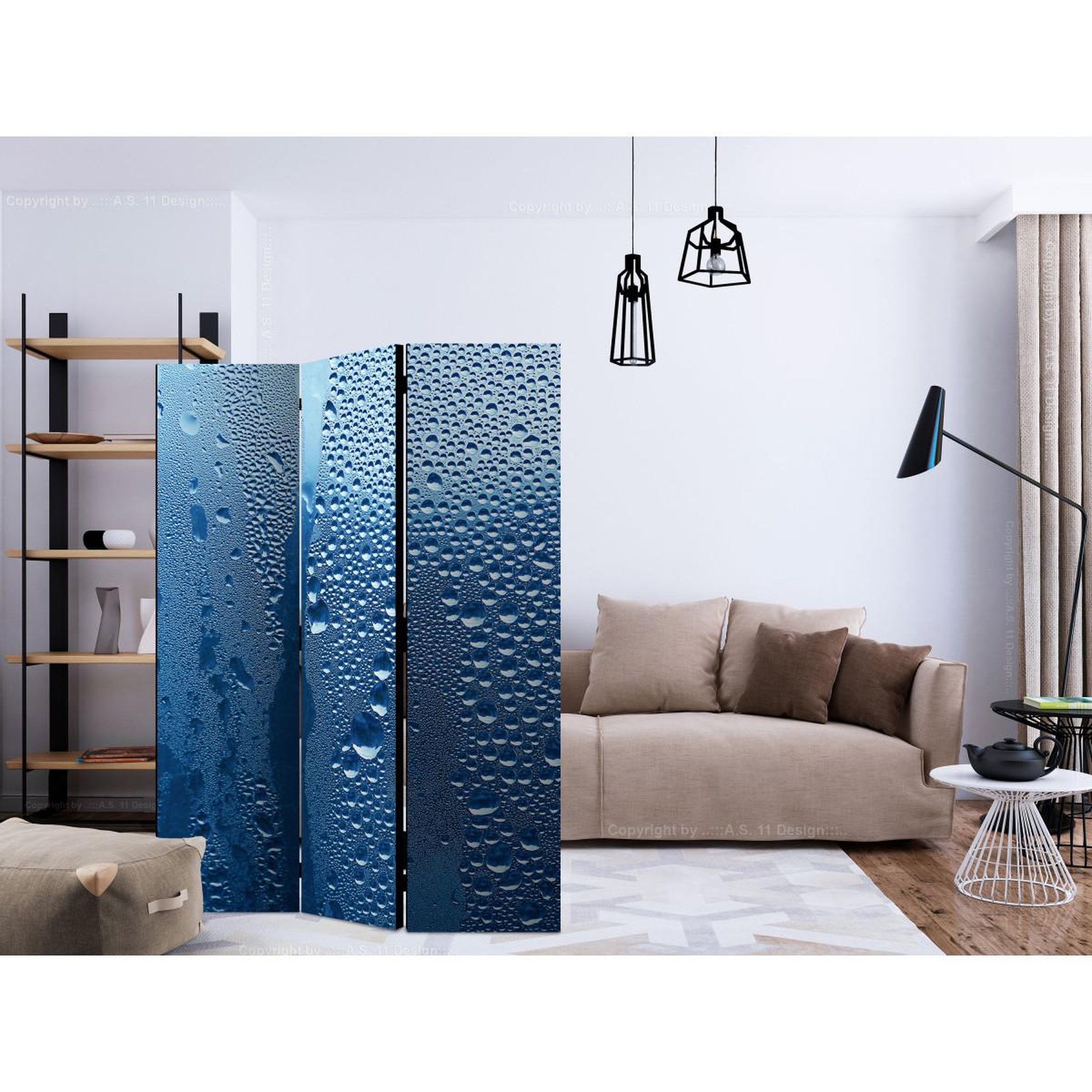 Voir la diapositive 2 : Paris Prix Paravent 3 volets  water drops on blue glass  135x172cm