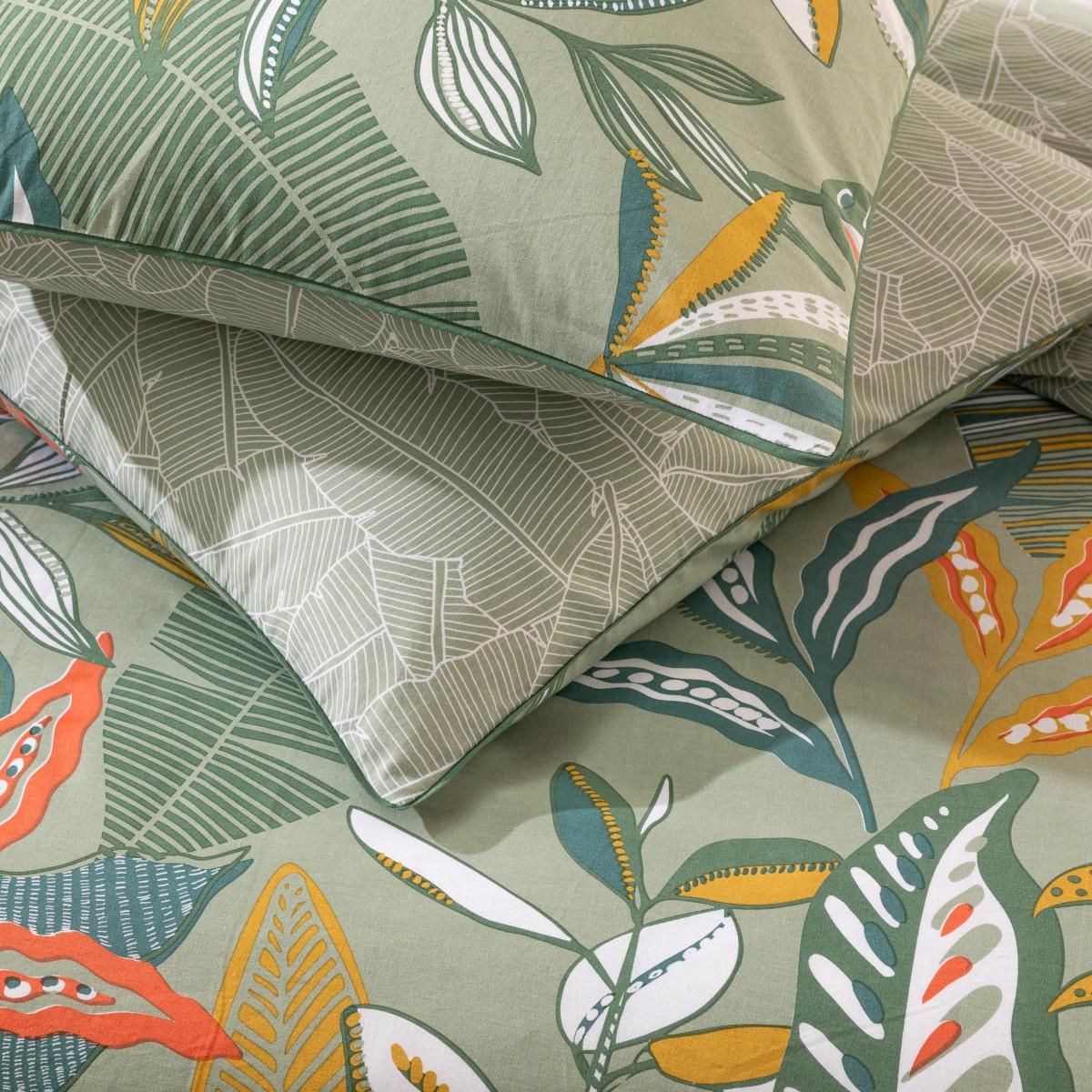 FUTURE HOME Parure de lit 2 personnes en coton 57 fils imprimé vert