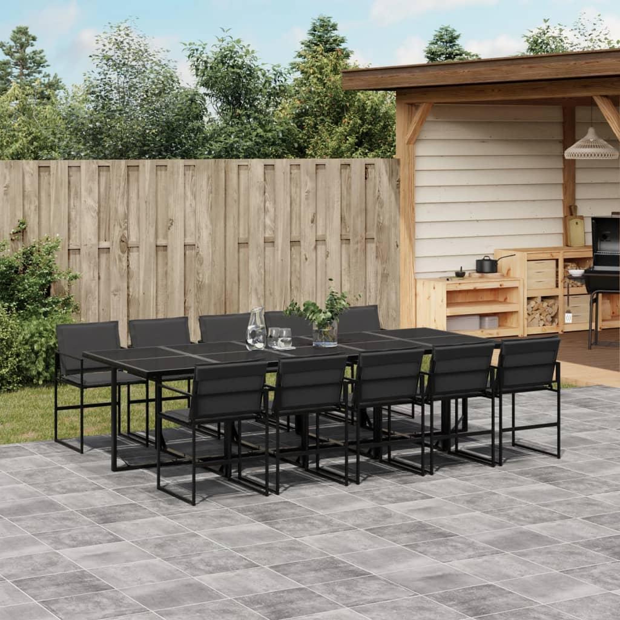 VIDAXL Ensemble a manger de jardin avec coussins 11 pcs noir textilene