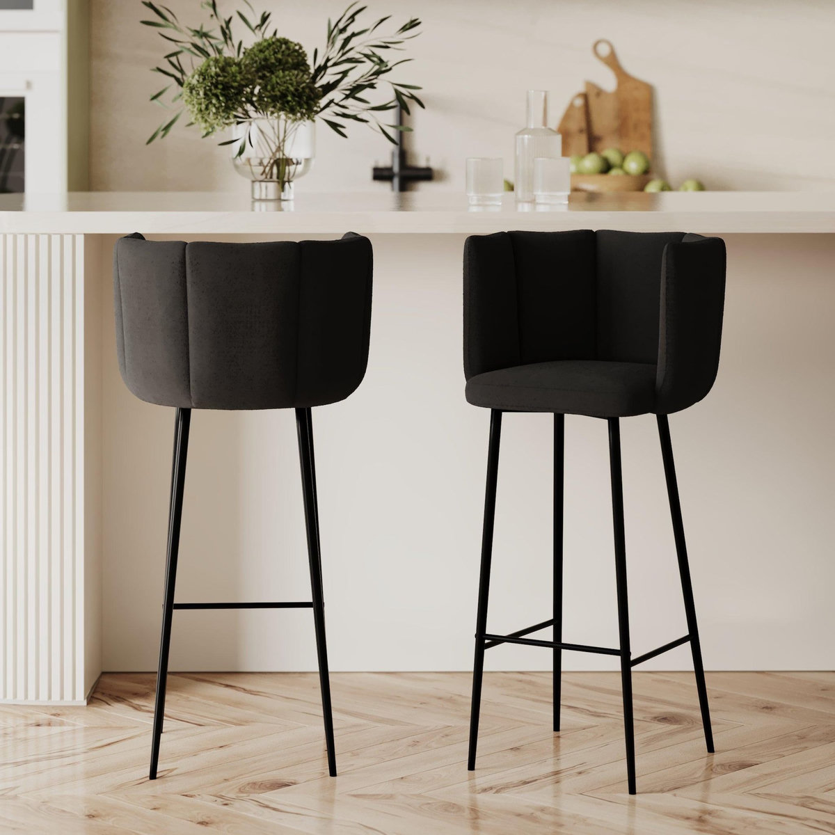 Rendez vous déco Lot de 2 chaises de bar en velours noir 75 cm - Rosy