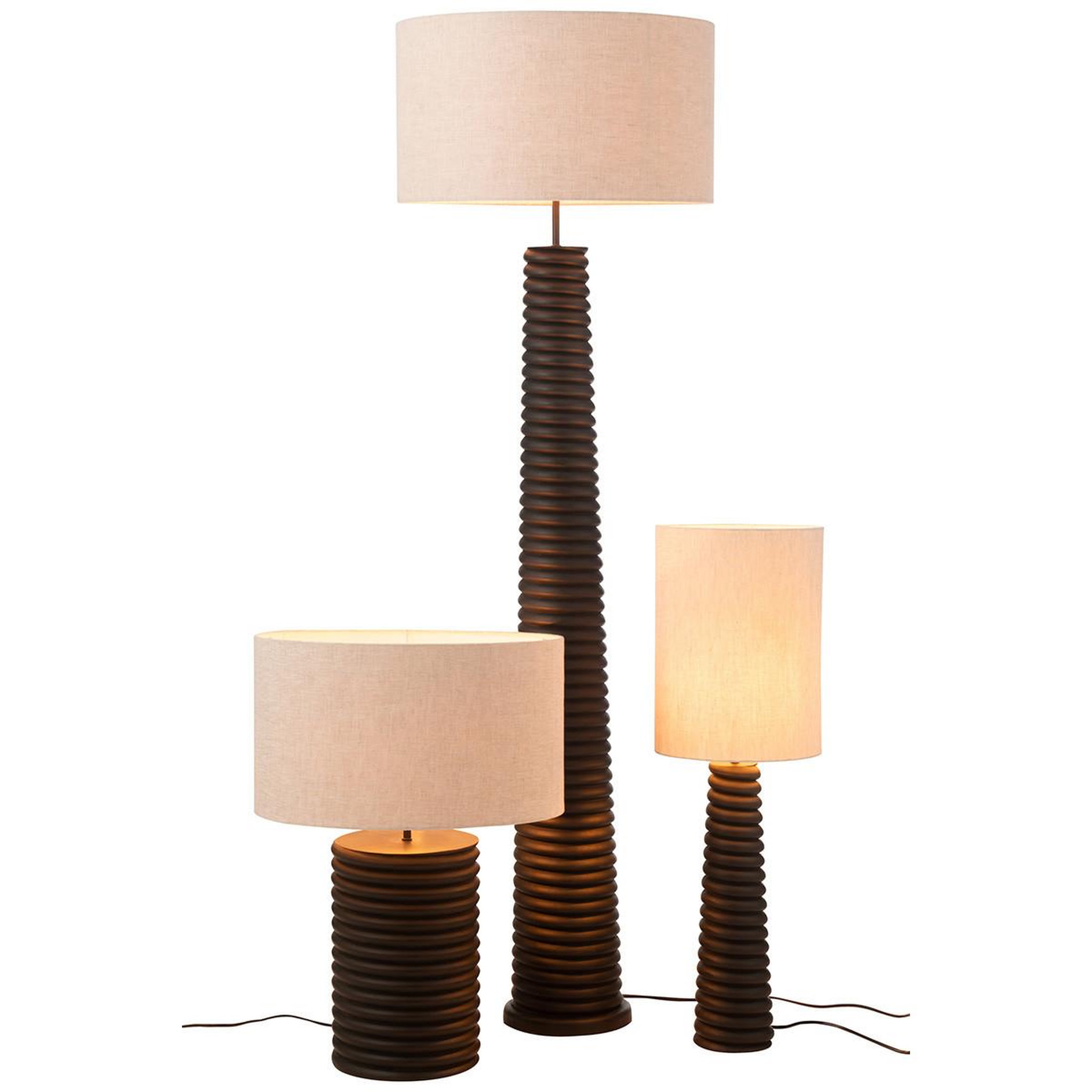 Voir la diapositive 5 : J-LINE Lampe à poser filetage en bois  ailanthus  85cm noir