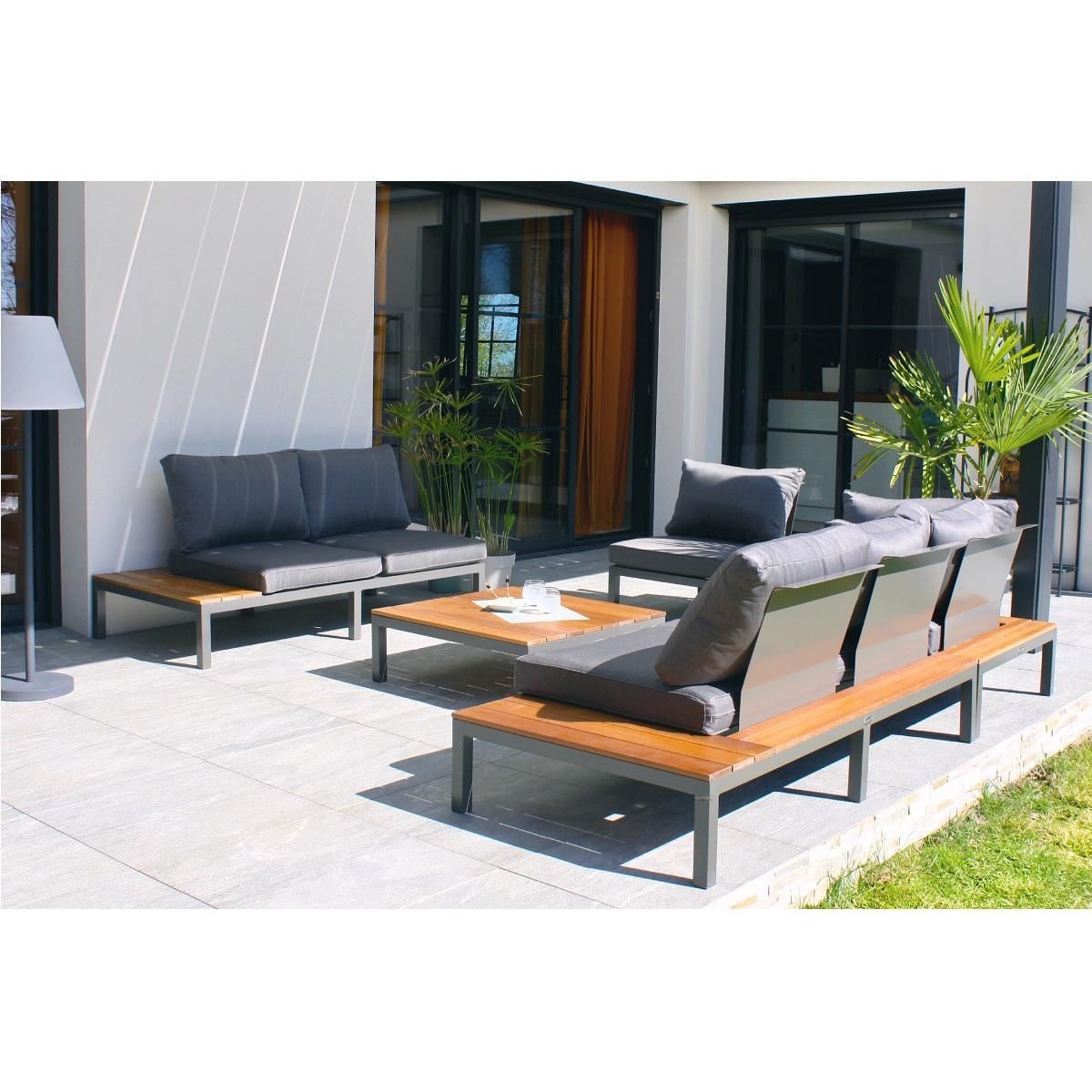 DCB GARDEN Salon bas de jardin - 6 places - Aluminium/bois - Anthracite - NAGANO