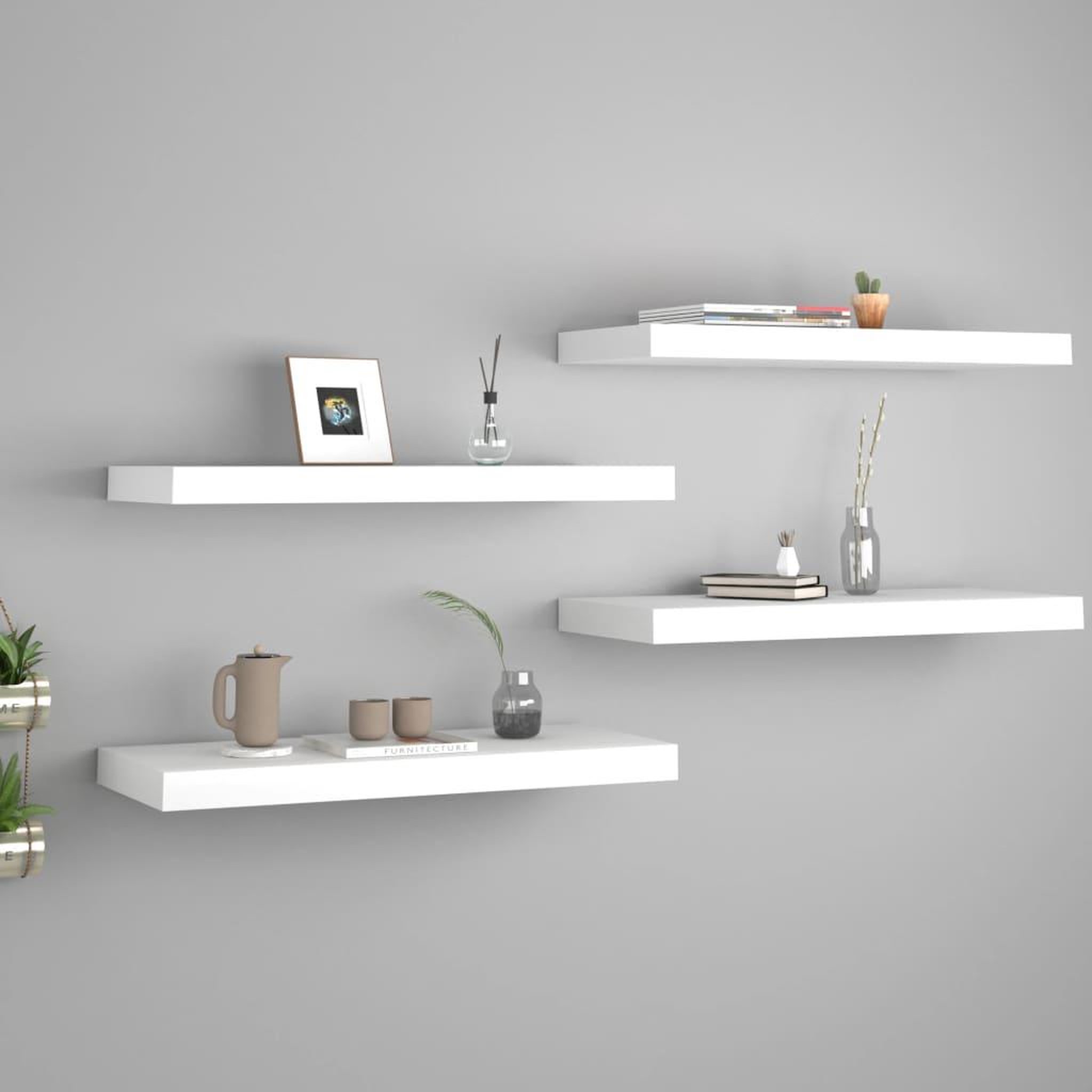 Voir la diapositive 1 : VIDAXL Etageres murales flottantes 4 pcs blanc 60x23,5x3,8 cm MDF