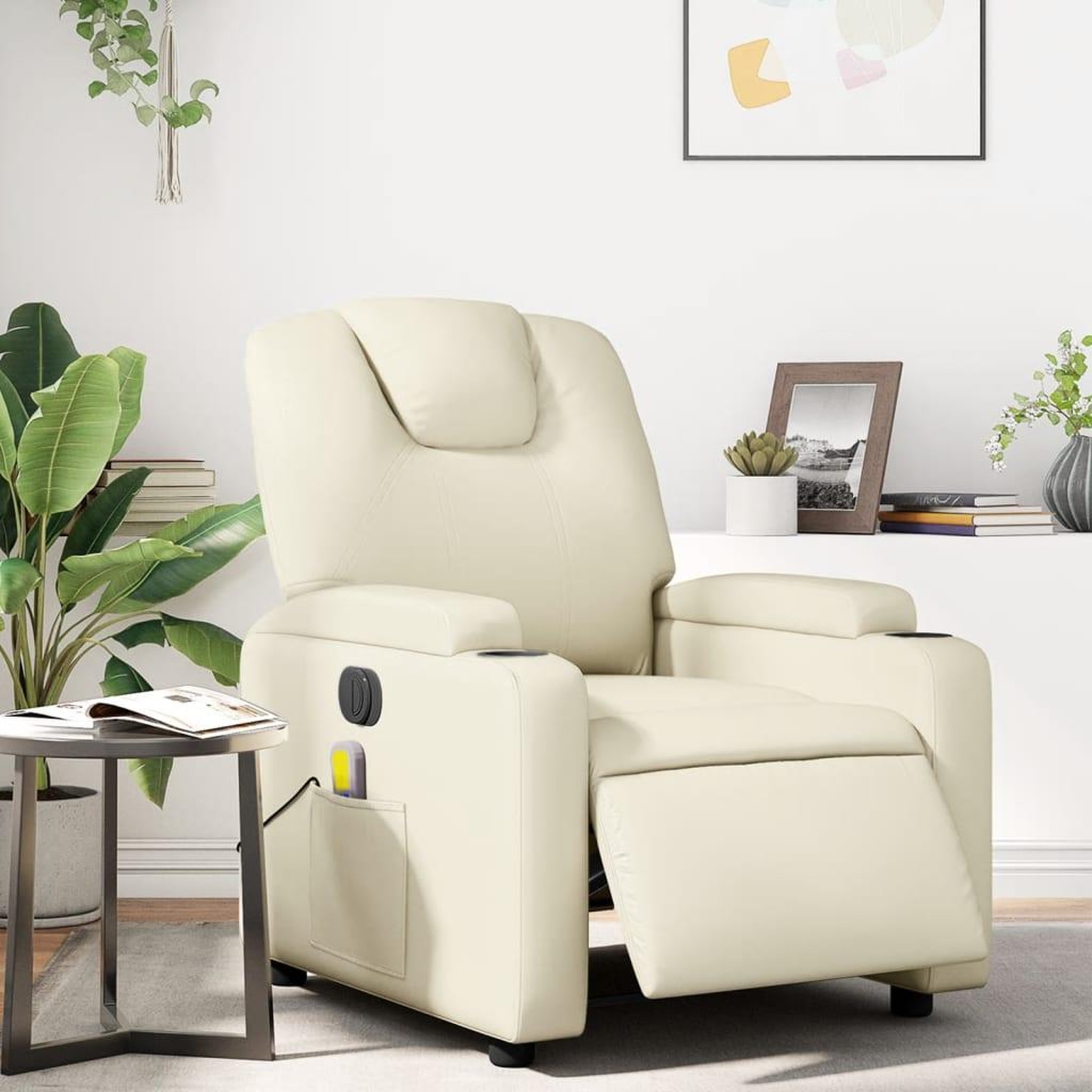 VIDAXL Fauteuil de massage inclinable electrique creme similicuir