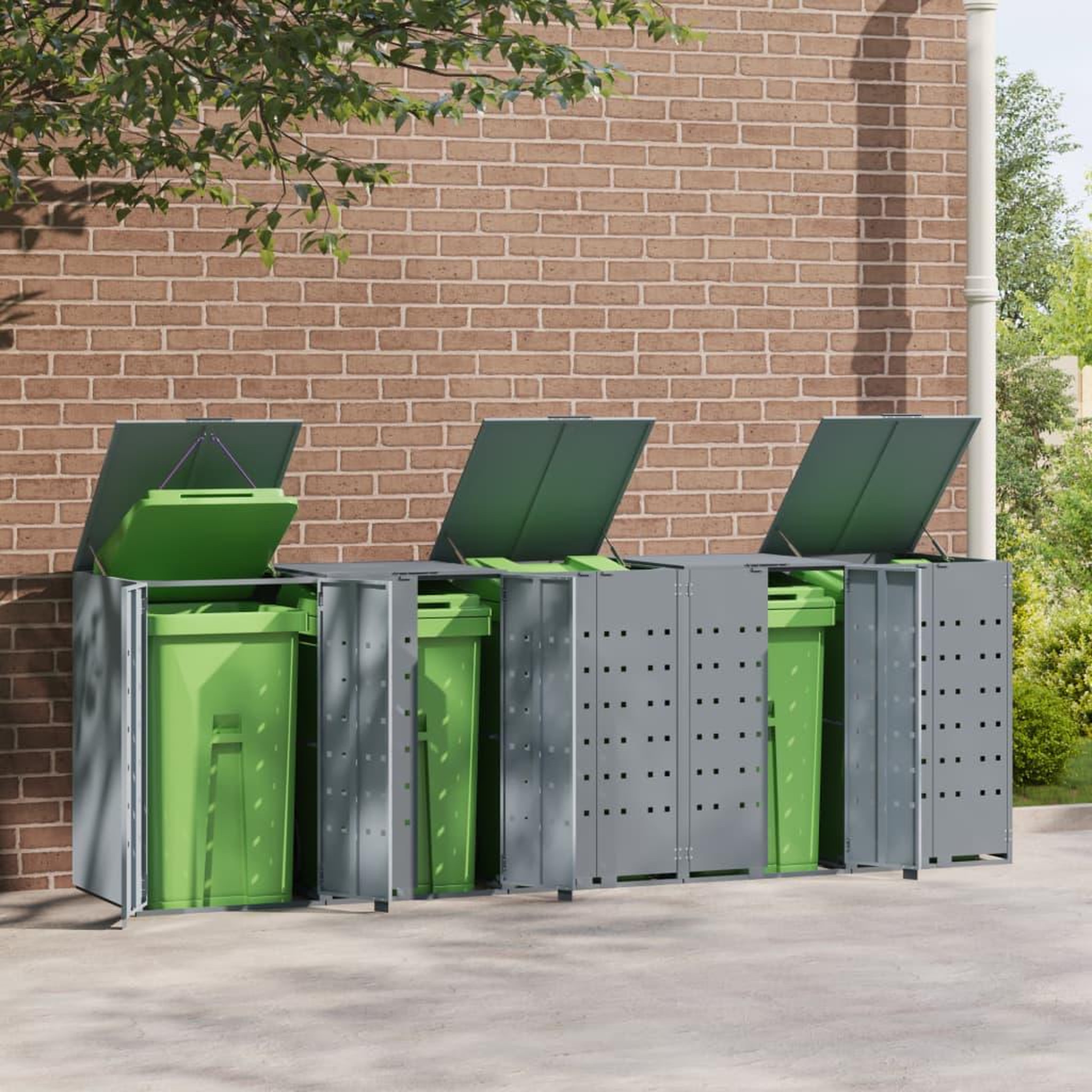 Voir la diapositive 3 : VIDAXL Rangement a roulettes pour poubelles pour 5 bacs gris acier
