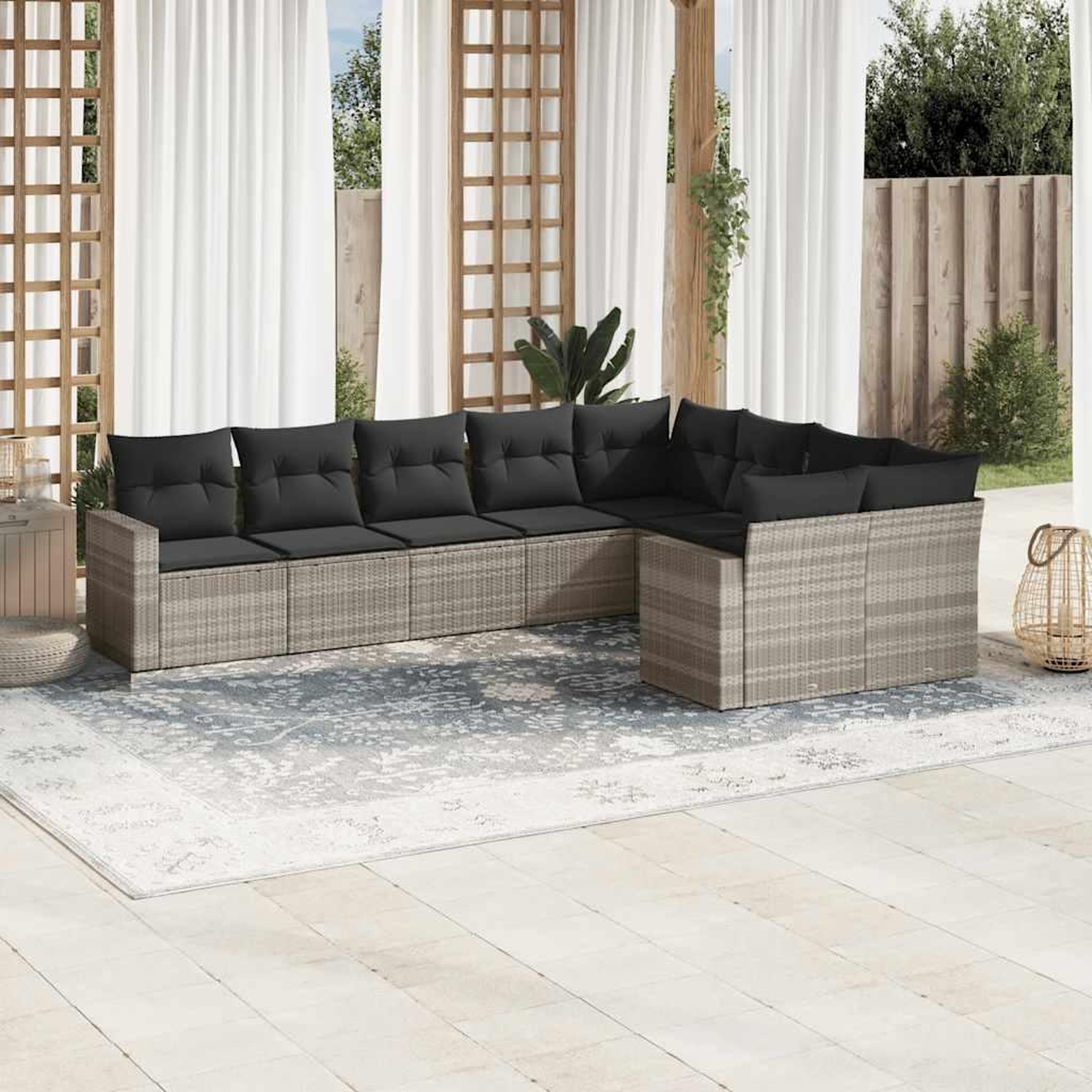 VIDAXL Salon de jardin 9 pcs avec coussins gris clair resine tressee