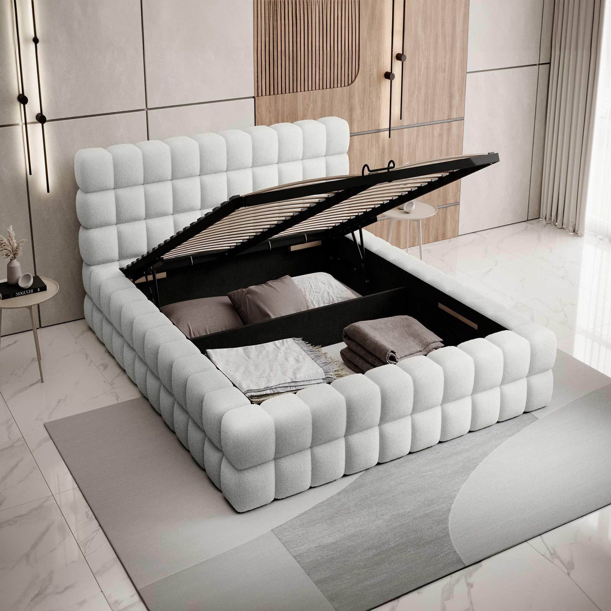 Voir la diapositive 2 : BEST MOBILIER Kingston - lit coffre - 180x200 - sommier inclus - en tissu bouclette