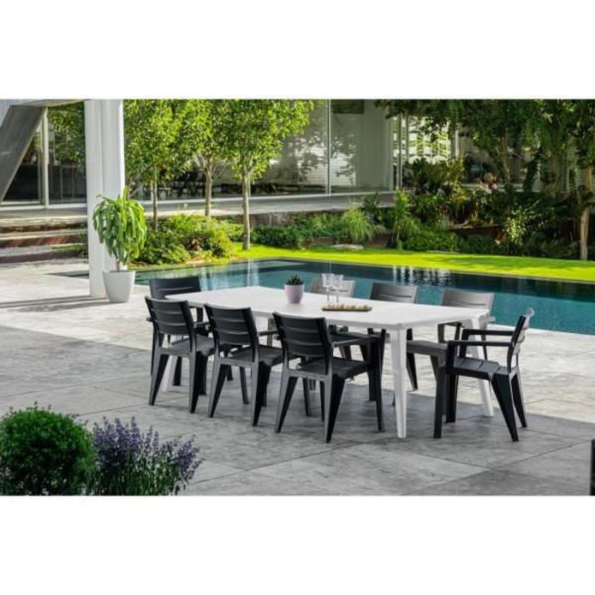 ALLIBERT by KETER Table de jardin - rectangulaire - blanc - en résine - 8 a 10 personnes - Lima -Allibert by KETER