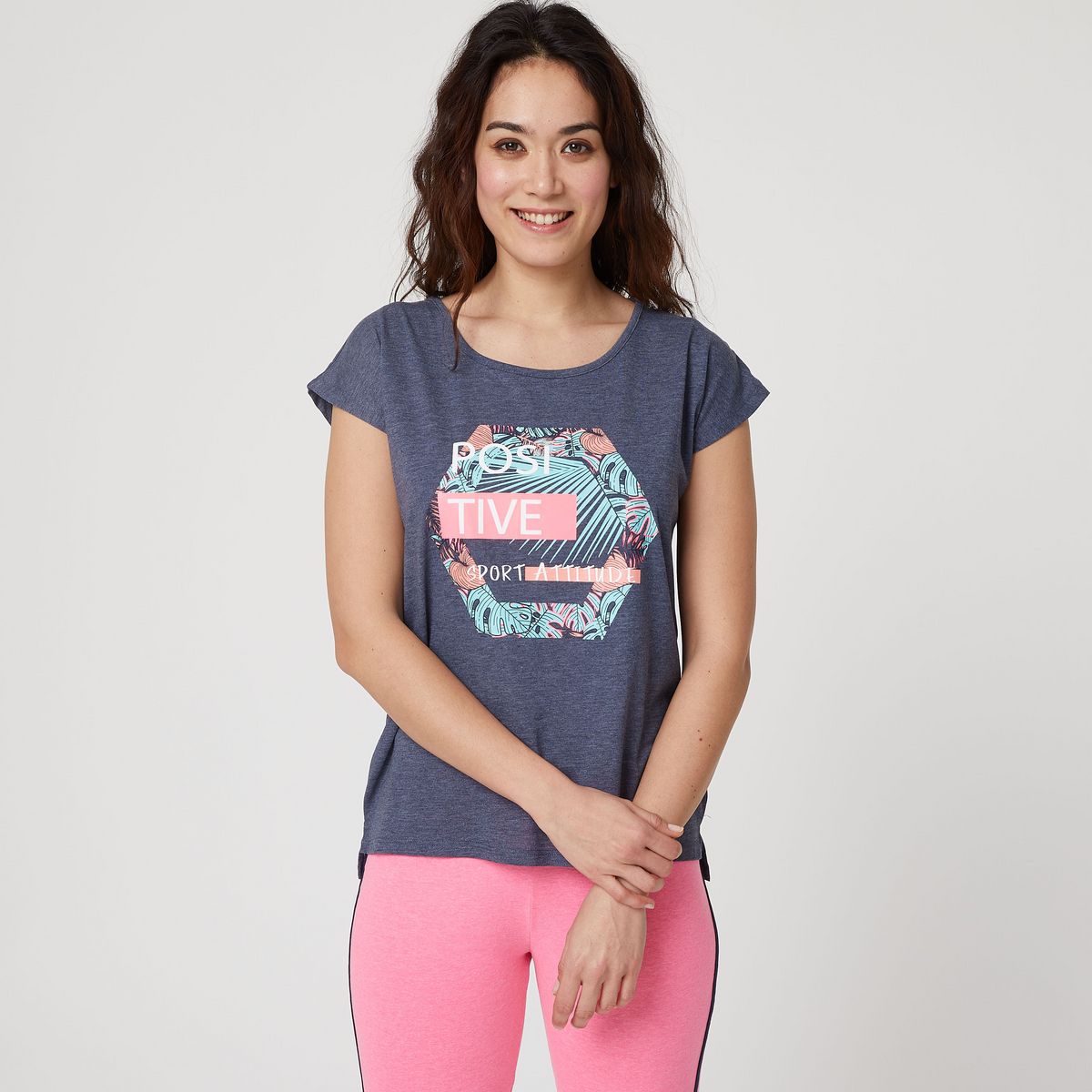 IN EXTENSO T-shirt manches courtes bleu imprimé positive femme