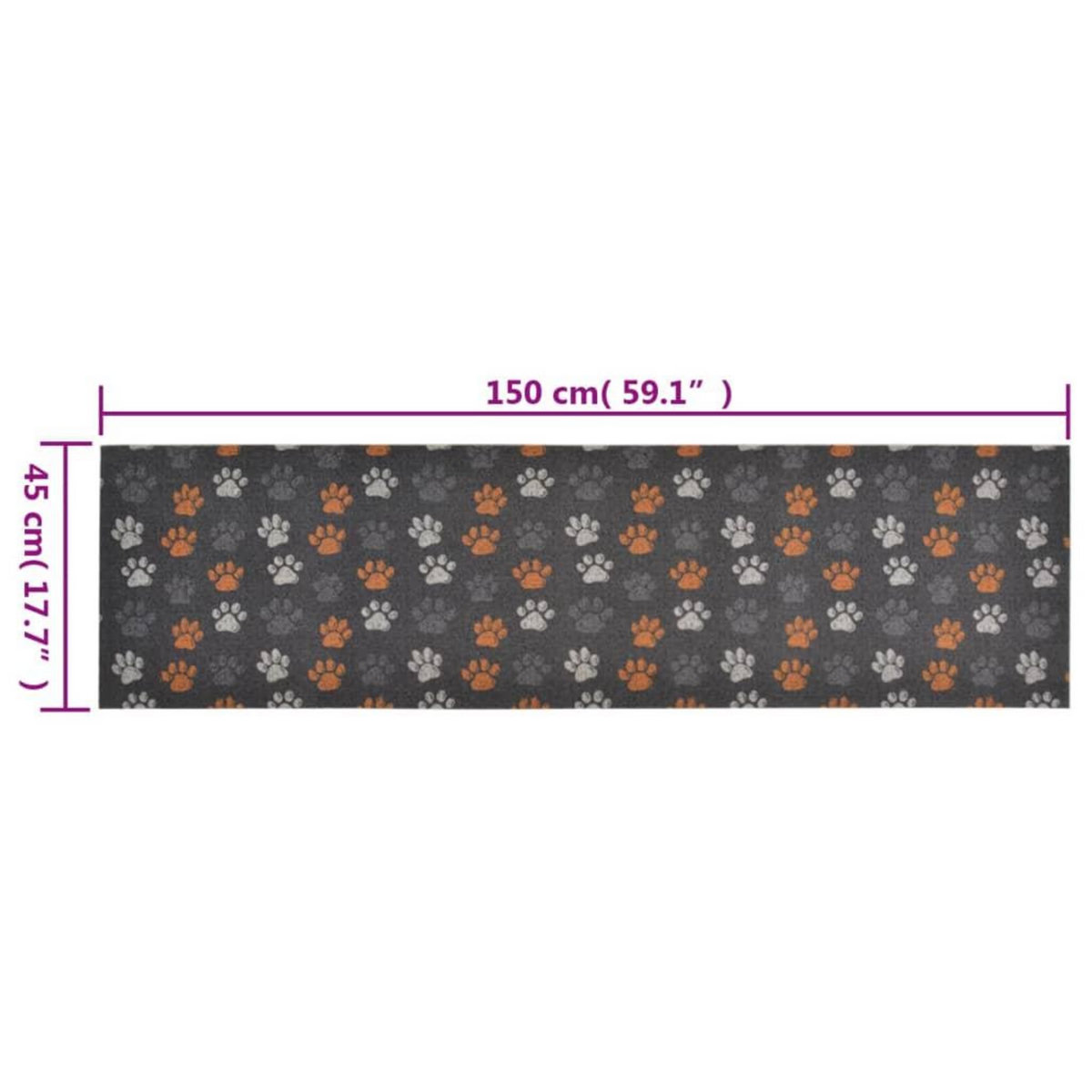 VIDAXL Tapis de cuisine lavable impression de pattes 45x150 cm velours