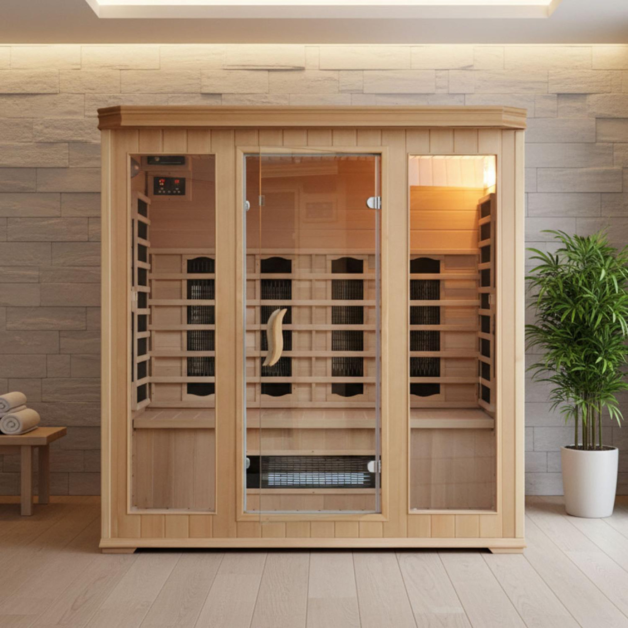 Voir la diapositive 2 : CONCEPT USINE Cabine de sauna luxe infrarouge 4-5 places narvik