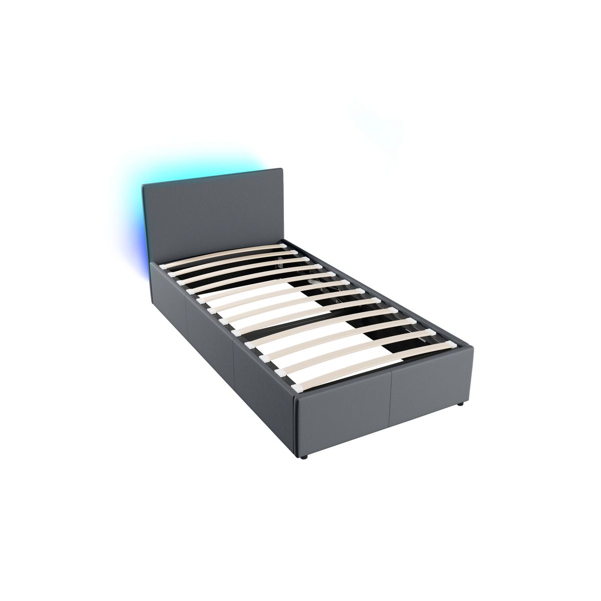Lit coffre 90x190cm avec sommier à lattes et tête de lit LED WILLOW 