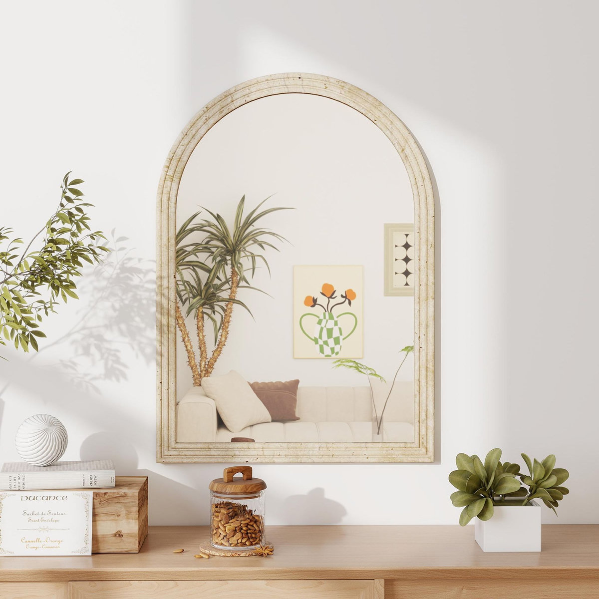 HOMCOM Miroir arche mural design effet pierre clair dim. 50 x 70 cm