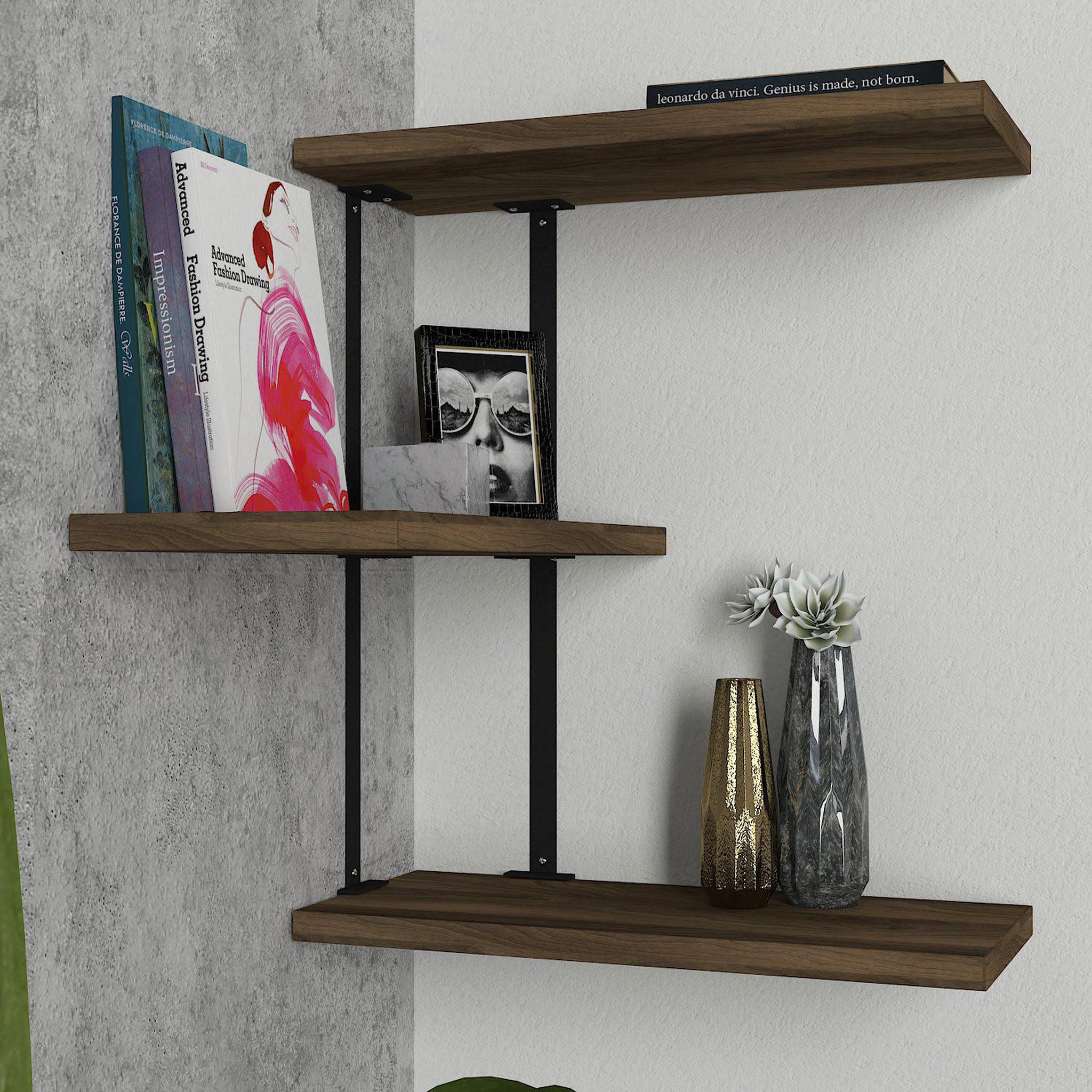 Voir la diapositive 3 : Habitat et Jardin Étagère murale en bois  frisbi  - 45 x 20 x 47 cm - noyernoir