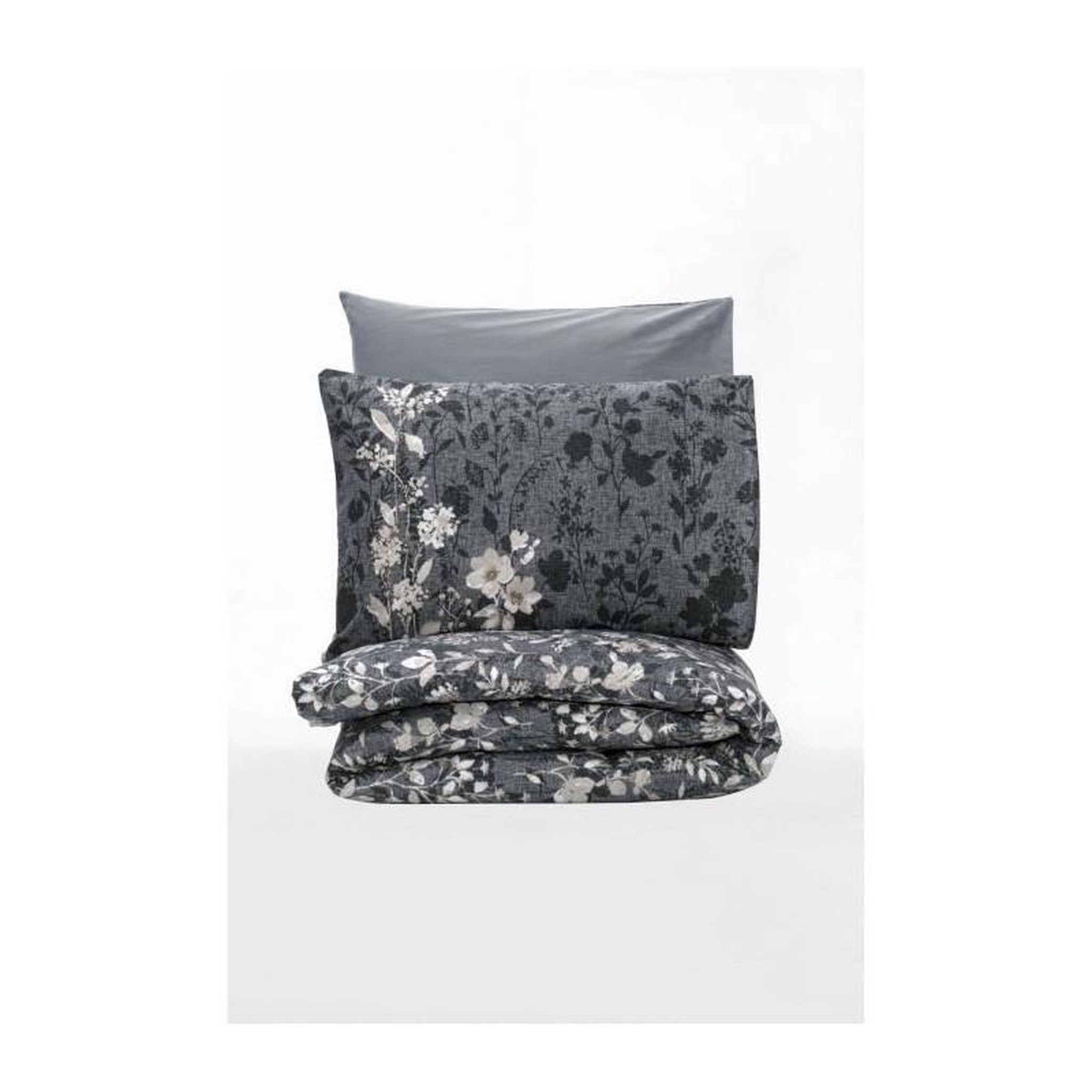 Voir la diapositive 4 : GENERIQUE Parure de lit - 129CTN64406 - 1 housse de couette 220 x 240 cm + 2 taies d'oreiller 60 x 60 cm - 100% coton ranforcé - Anthraci