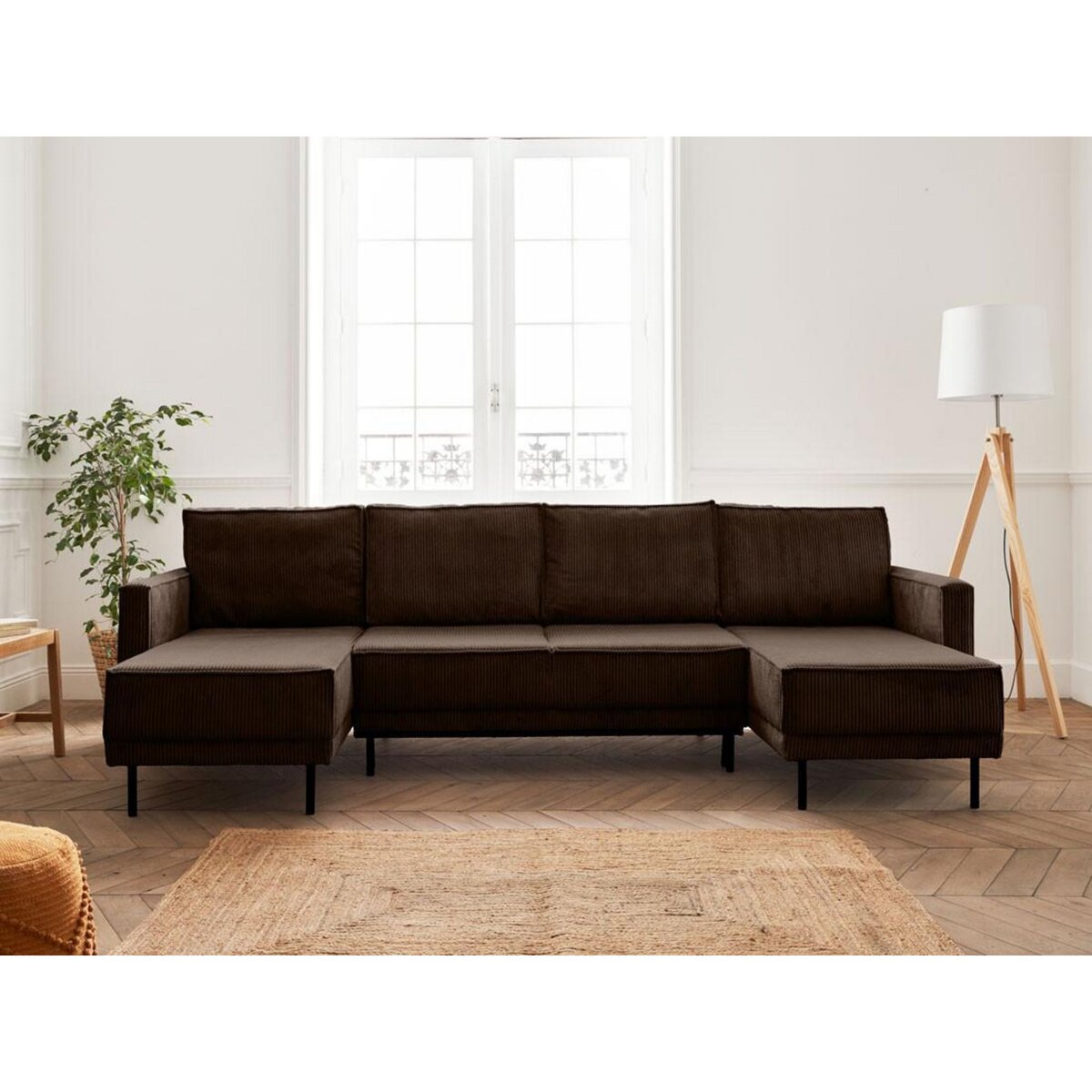 LISA DESIGN Charlie - canapé panoramique en u - 7 places - convertible avec coffre - en velours côtelé