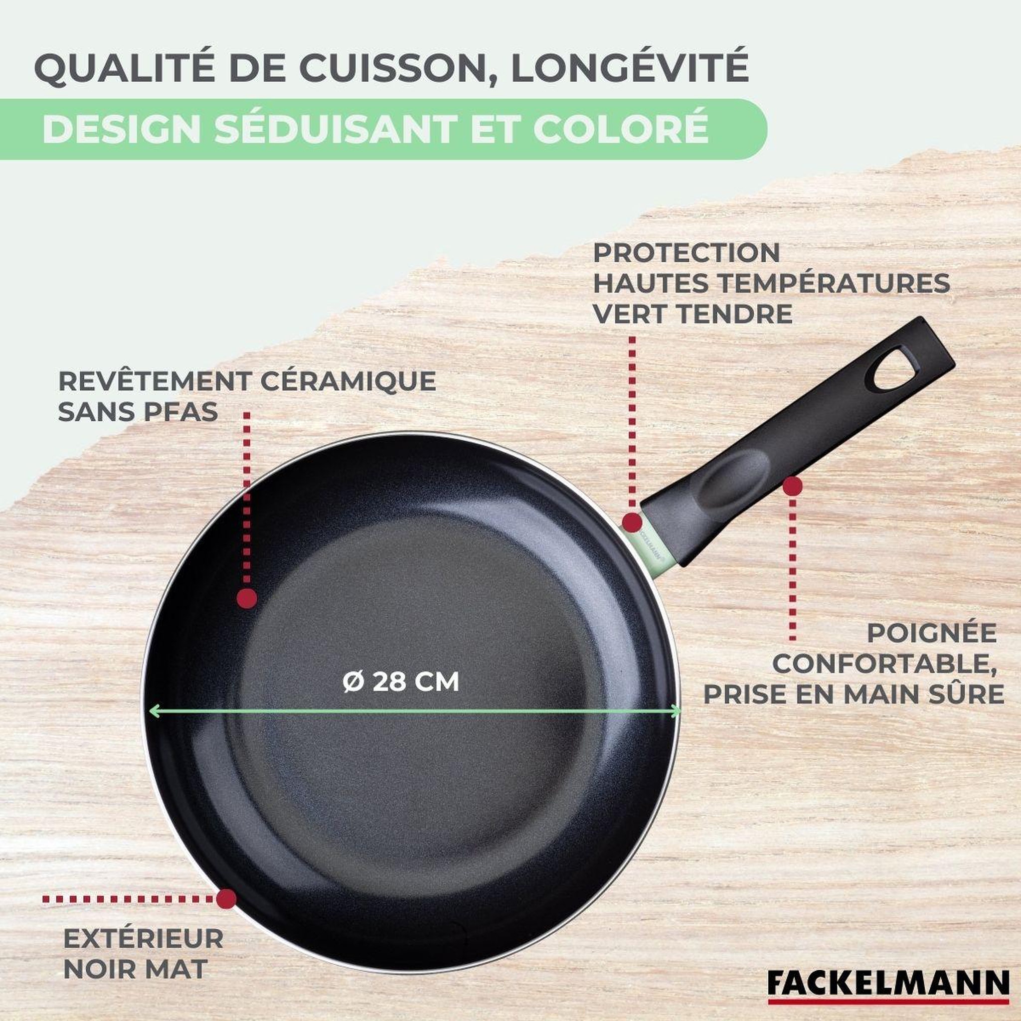 Voir la diapositive 6 : Fackelmann Poêle 28 cm aluminium revêtement céramique antiadhésif sans pfas fackelmann brandao