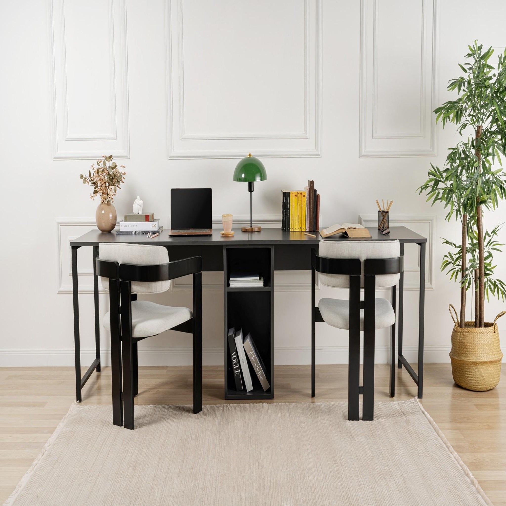 Voir la diapositive 4 : Habitat et Jardin Bureau en bois  twin study desk  - 240 x 60 x 74 cm - anthracitenoir