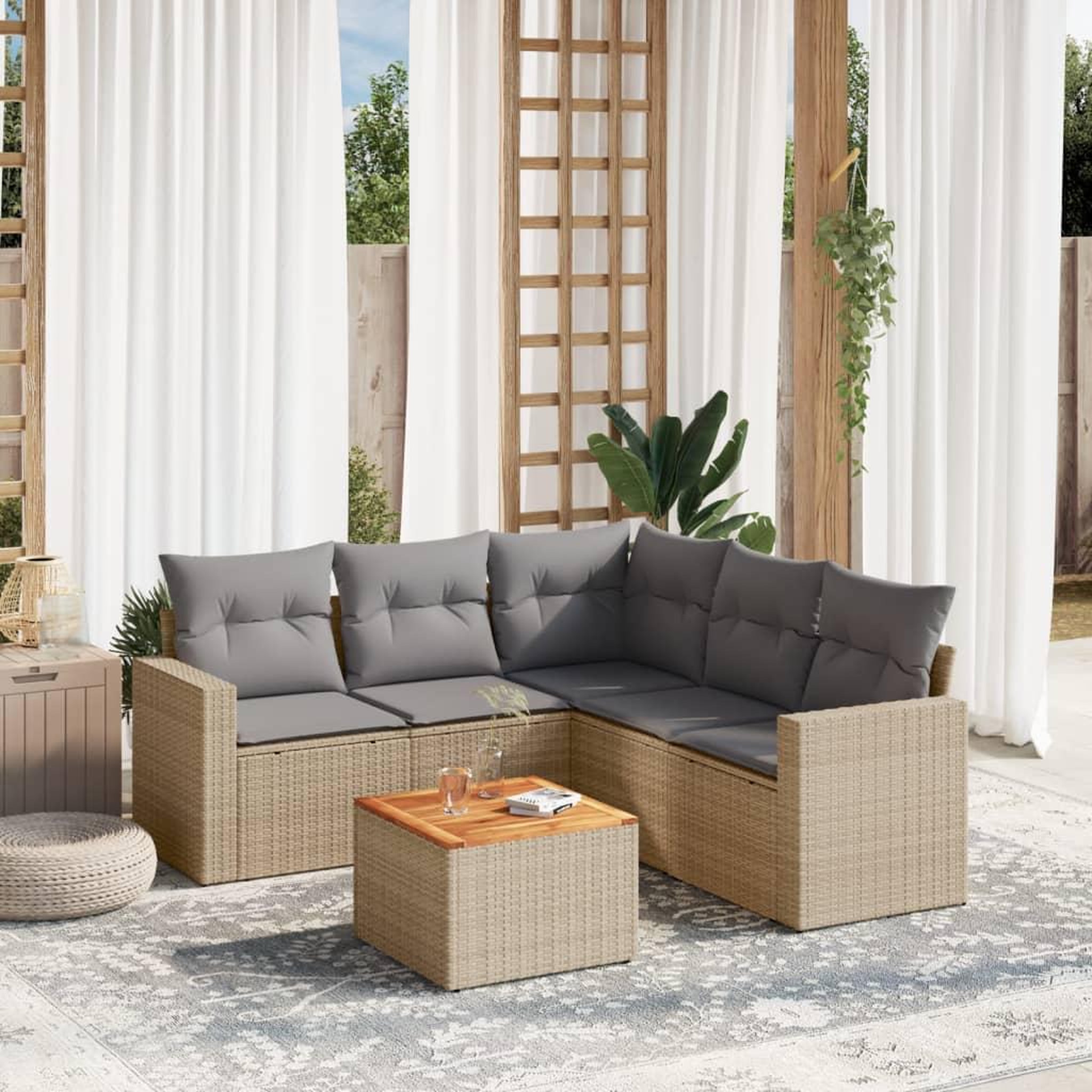 VIDAXL Salon de jardin avec coussins 6 pcs beige resine tressee