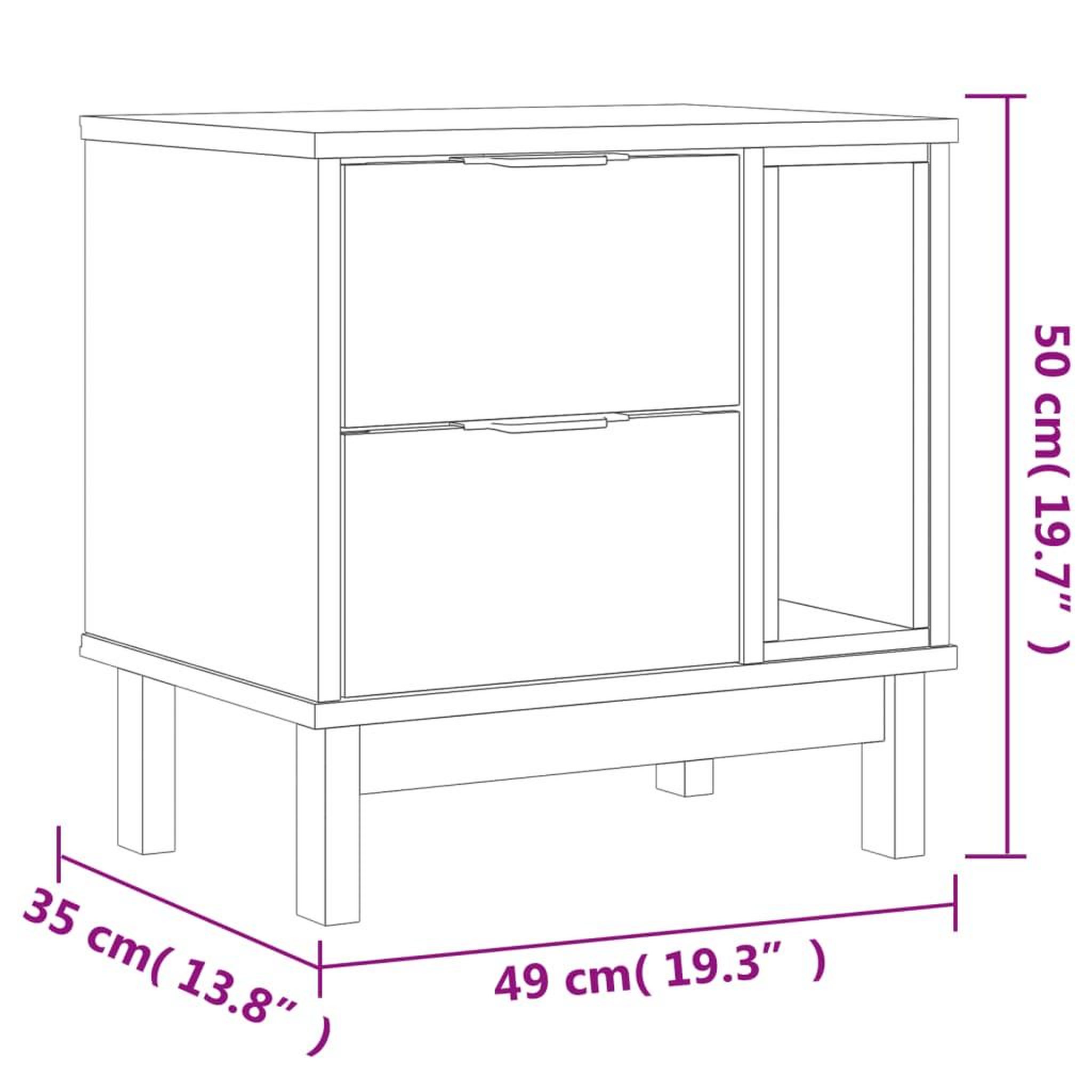 Voir la diapositive 6 : VIDAXL Table de chevet FLAM 49x35x50 cm bois de pin massif
