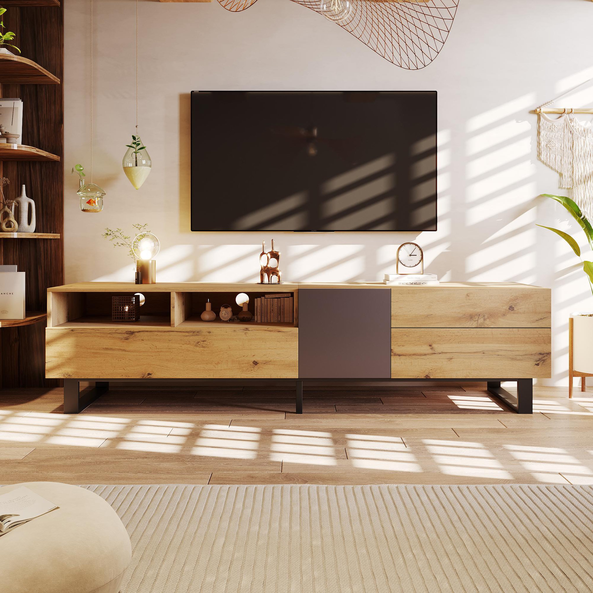 Voir la diapositive 2 : MERAX Meuble tv naturel 180 cm mdf