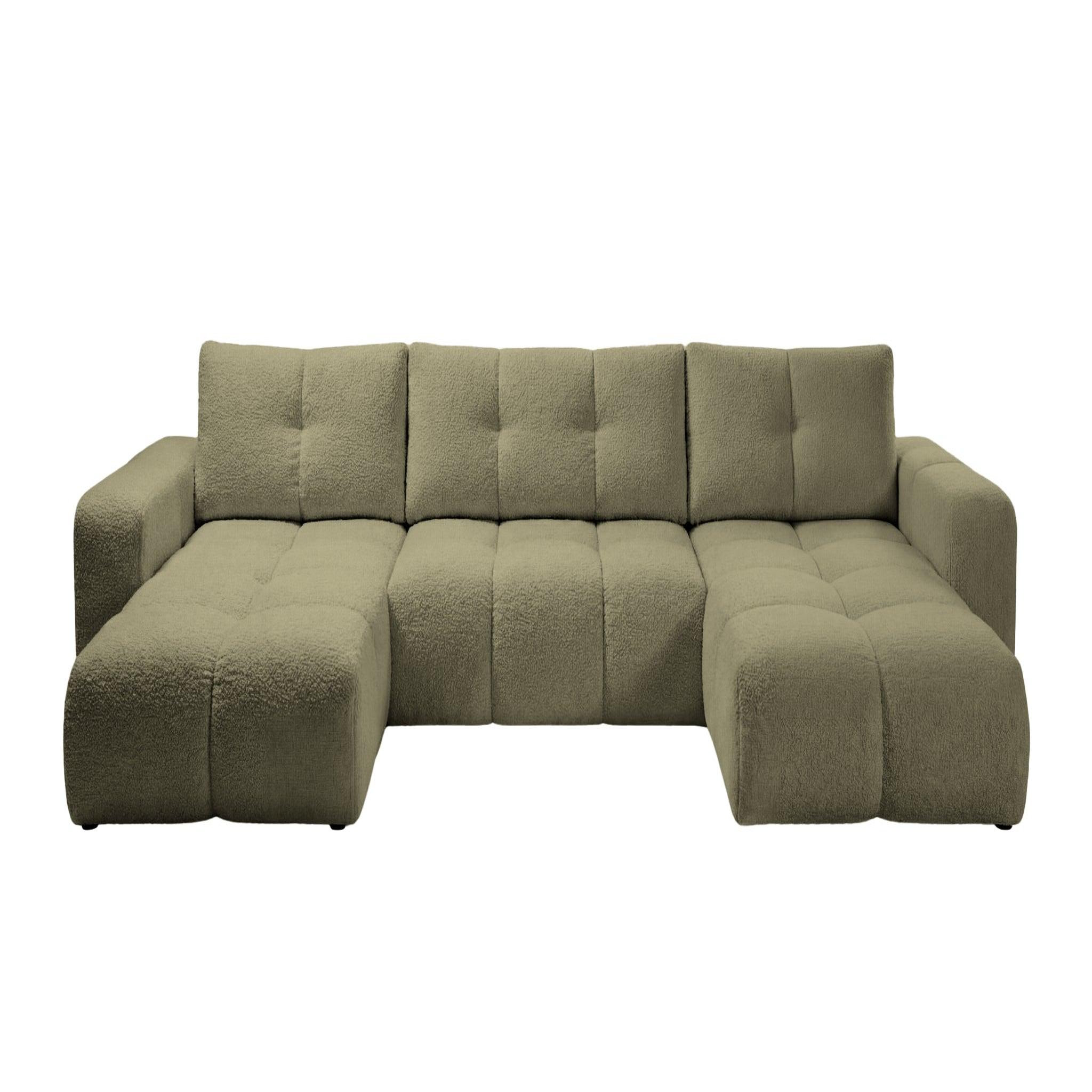 CASANOVA PARIS Constance - canapé panoramique tissu chenille. Coloris disponibles : Rouge, Gris, Violet, Bleu, Orange, Vert, Jaune, Beige