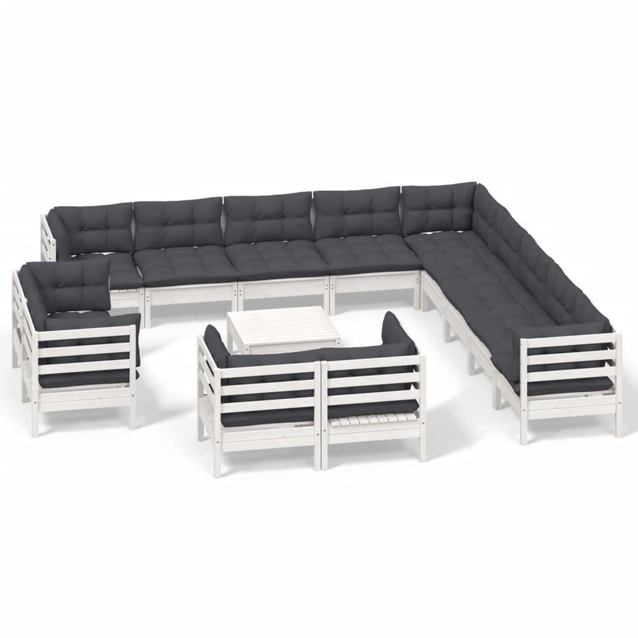 Voir la diapositive 2 : VIDAXL Salon de jardin 14 pcs avec coussins blanc bois de pin solide