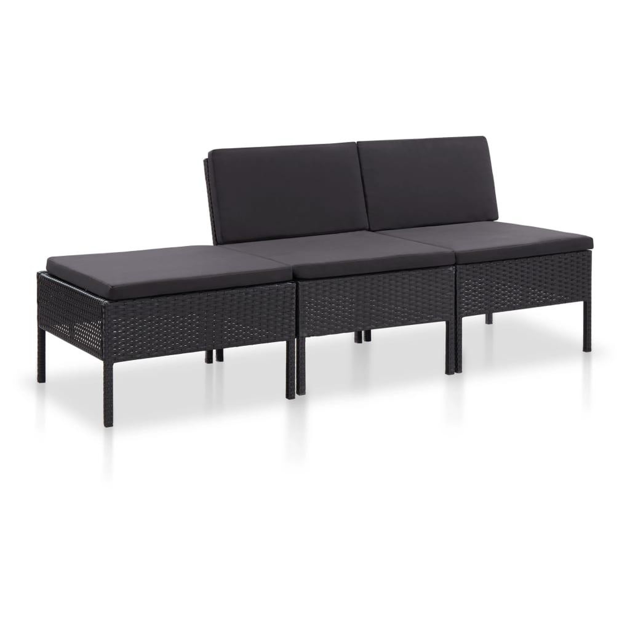 Voir la diapositive 1 : VIDAXL Salon de jardin 3 pcs avec coussins Resine tressee Noir