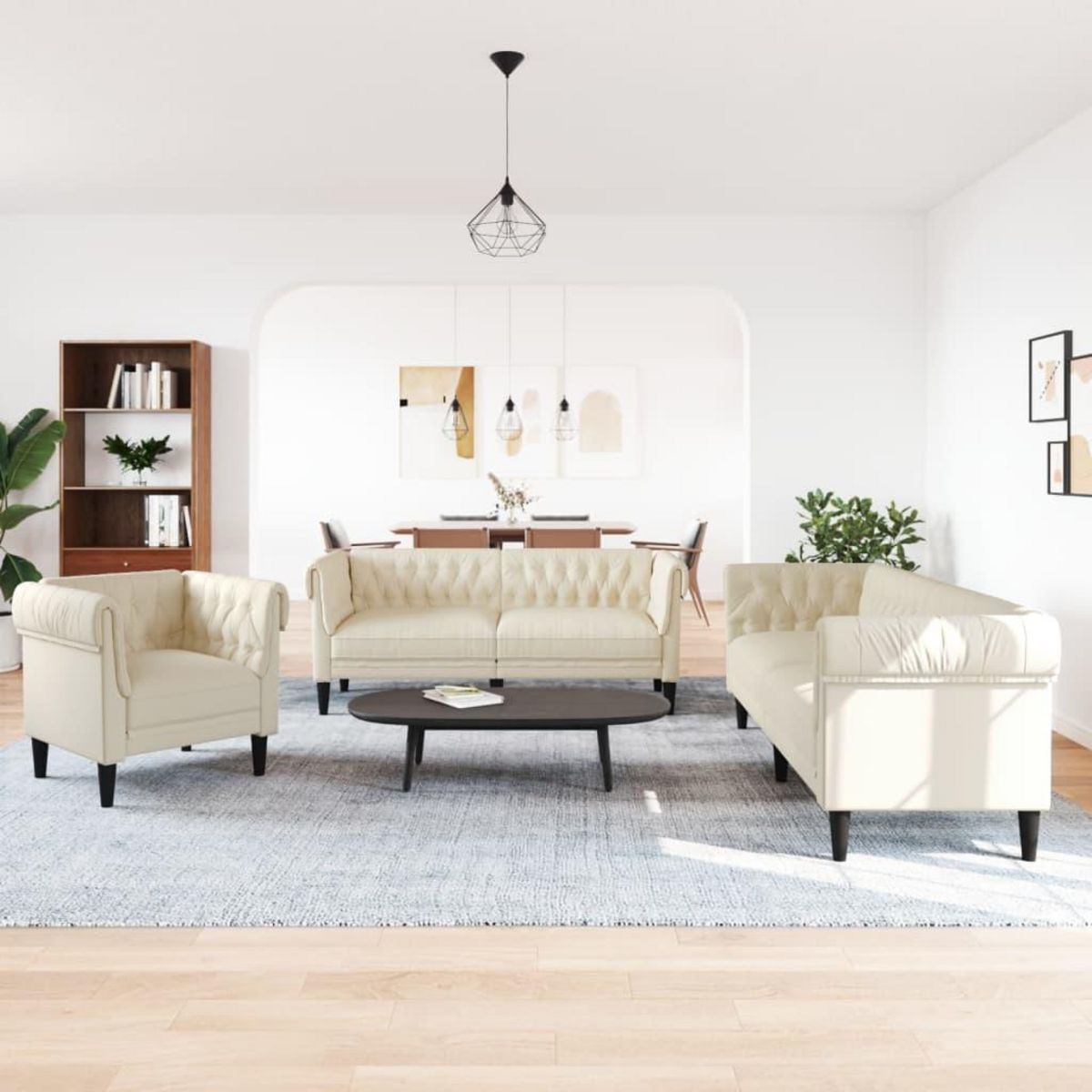 VIDAXL Ensemble de canapes 3 pcs creme tissu