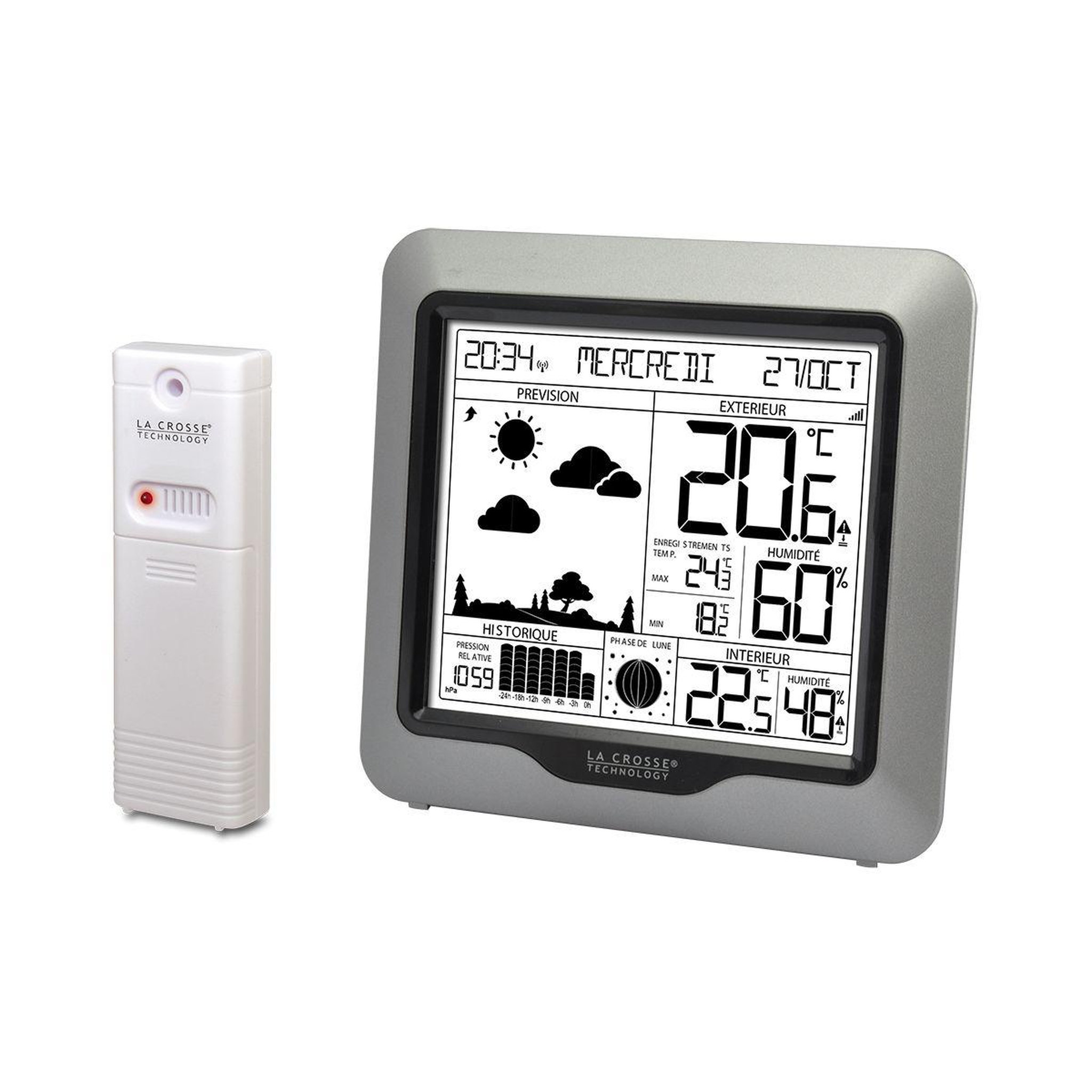 Voir la diapositive 2 : La crosse technology Station météo WS6823 Argent