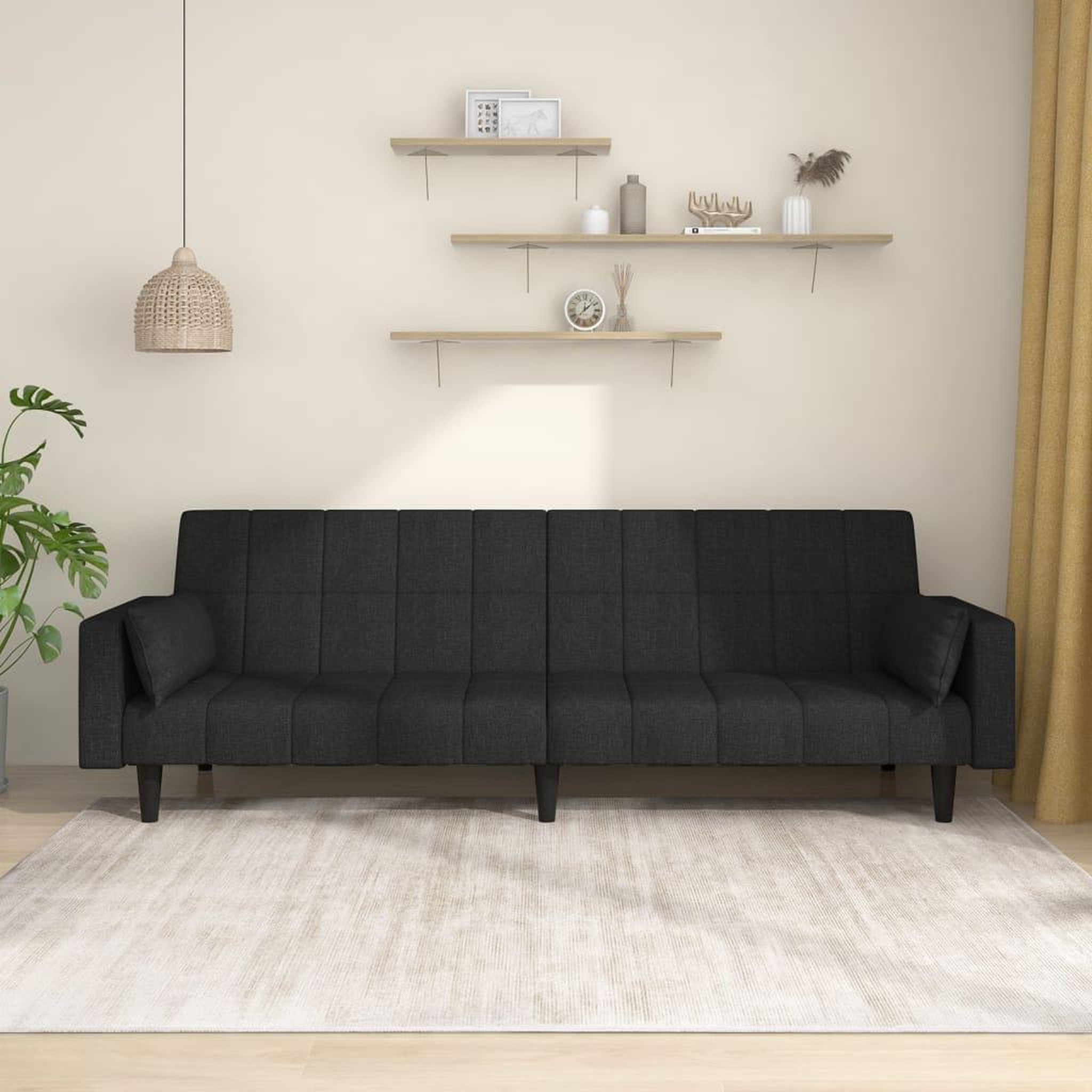 VIDAXL Canape-lit a 2 places avec deux oreillers noir tissu