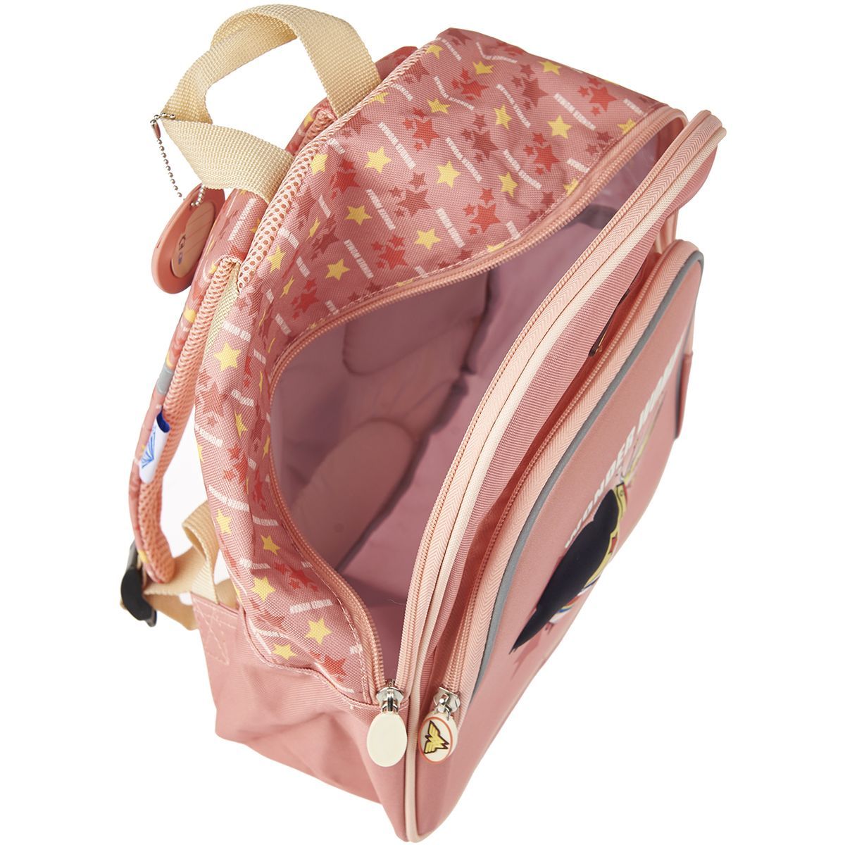 DC COMIC'S Sac maternelle rose avec pochette avant Wonder Woman