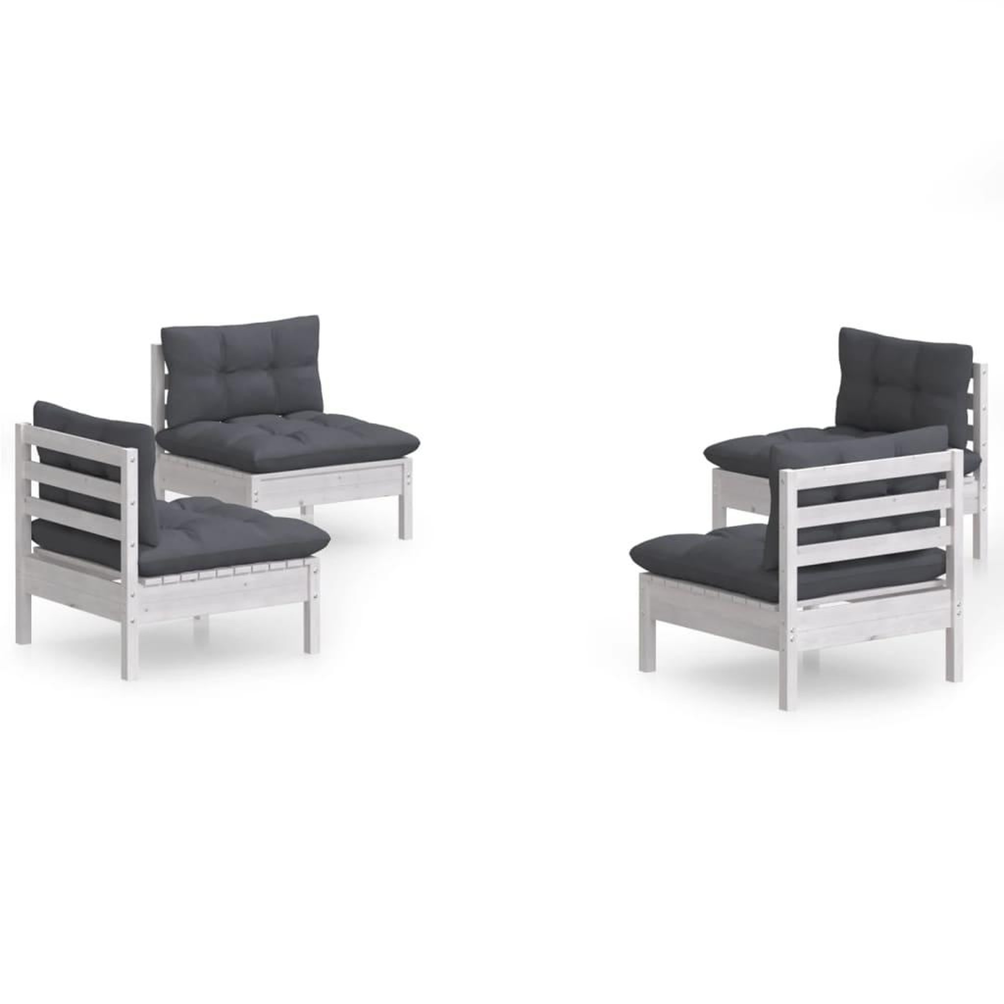Voir la diapositive 2 : VIDAXL Salon de jardin 4 pcs avec coussins anthracite Bois de pin