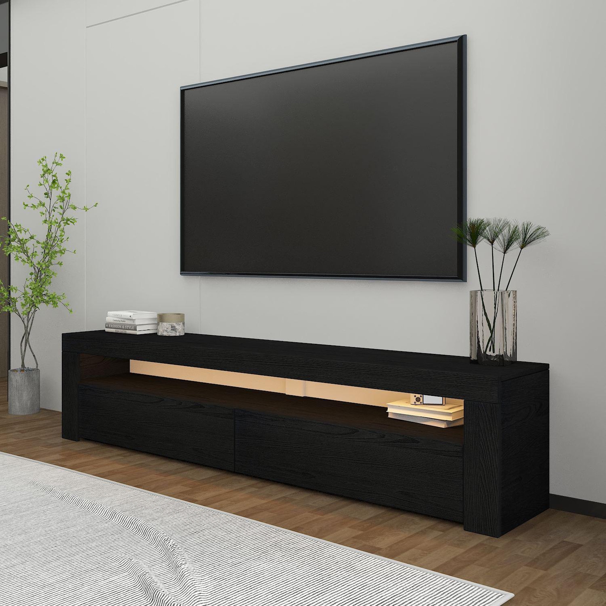 Voir la diapositive 3 : Habitat et Jardin Meuble tv en bois  bati  - 150 x 36 x 46 cm - noir
