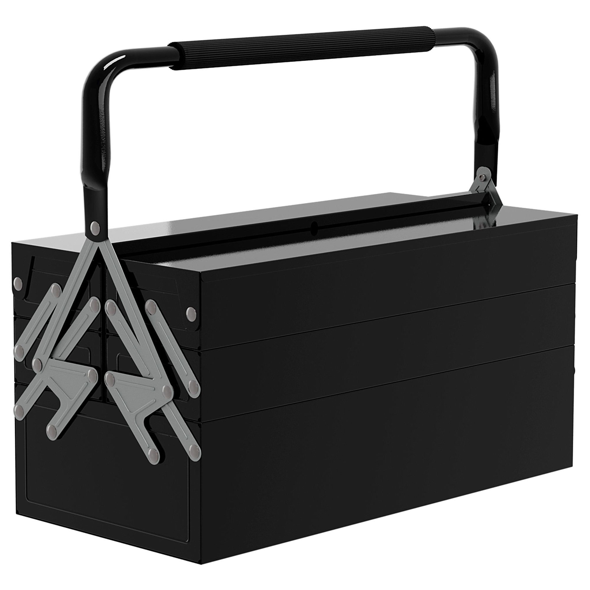 HOMCOM Boite à outils métallique - coffret à outils - caisse à outils 3 niveaux 5 plateaux rétractables - tôle acier noir