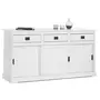 IDIMEX Buffet SAVONA bahut vaisselier commode avec 3 tiroirs et 3 portes coulissantes, en pin massif lasuré blanc