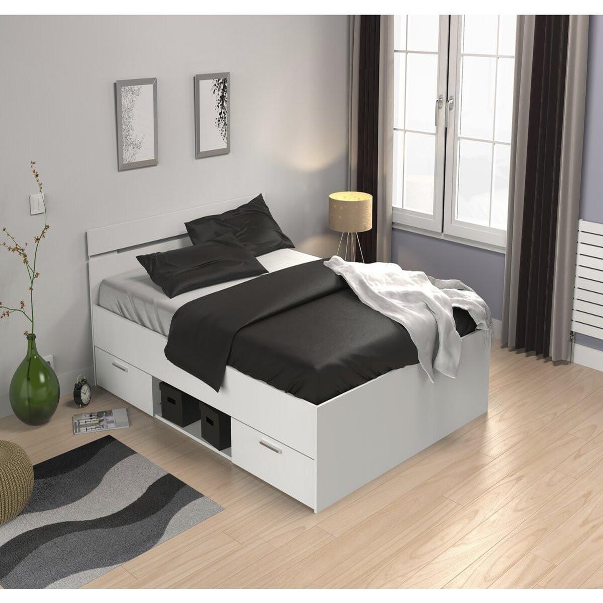 Voir la diapositive 2 : Habitat et Jardin Lit double en bois  michigan  - 140 x 200 cm - blanc