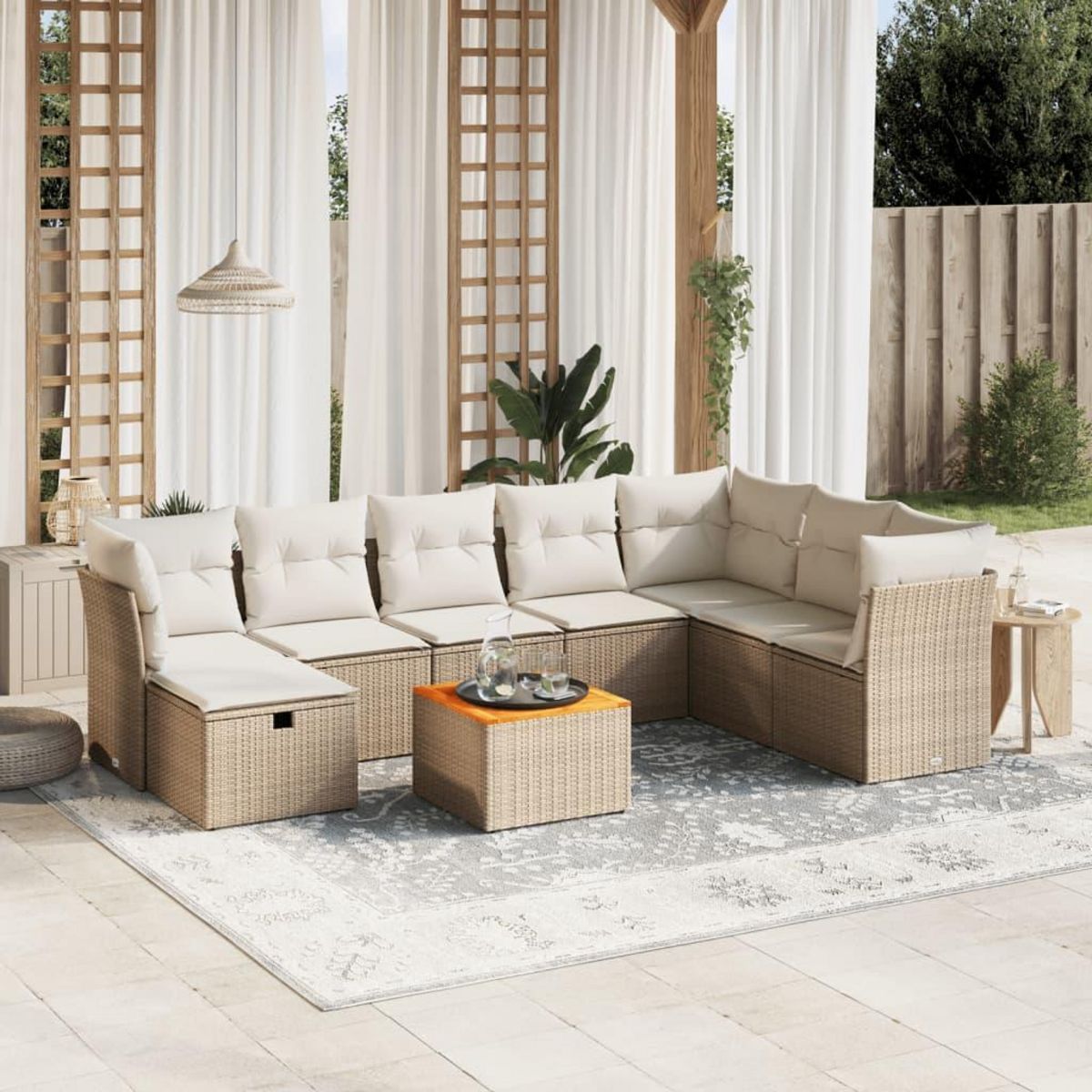 VIDAXL Salon de jardin avec coussins 9 pcs beige resine tressee