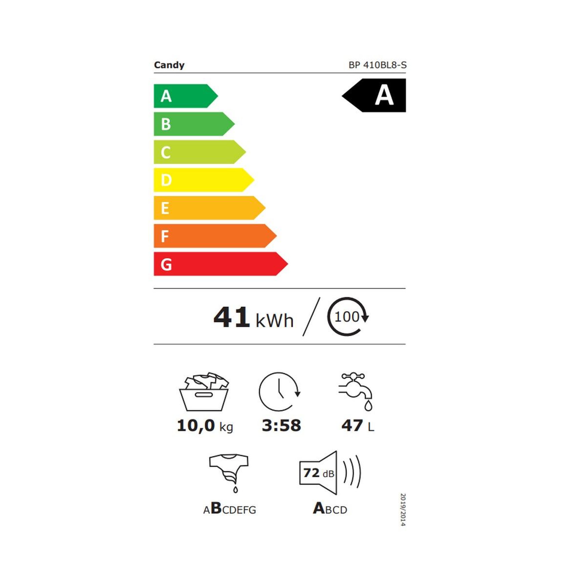 Voir la diapositive 2 : Candy Lave-linge frontal 10kg 1400 tours/min blanc - bp410bl8-s