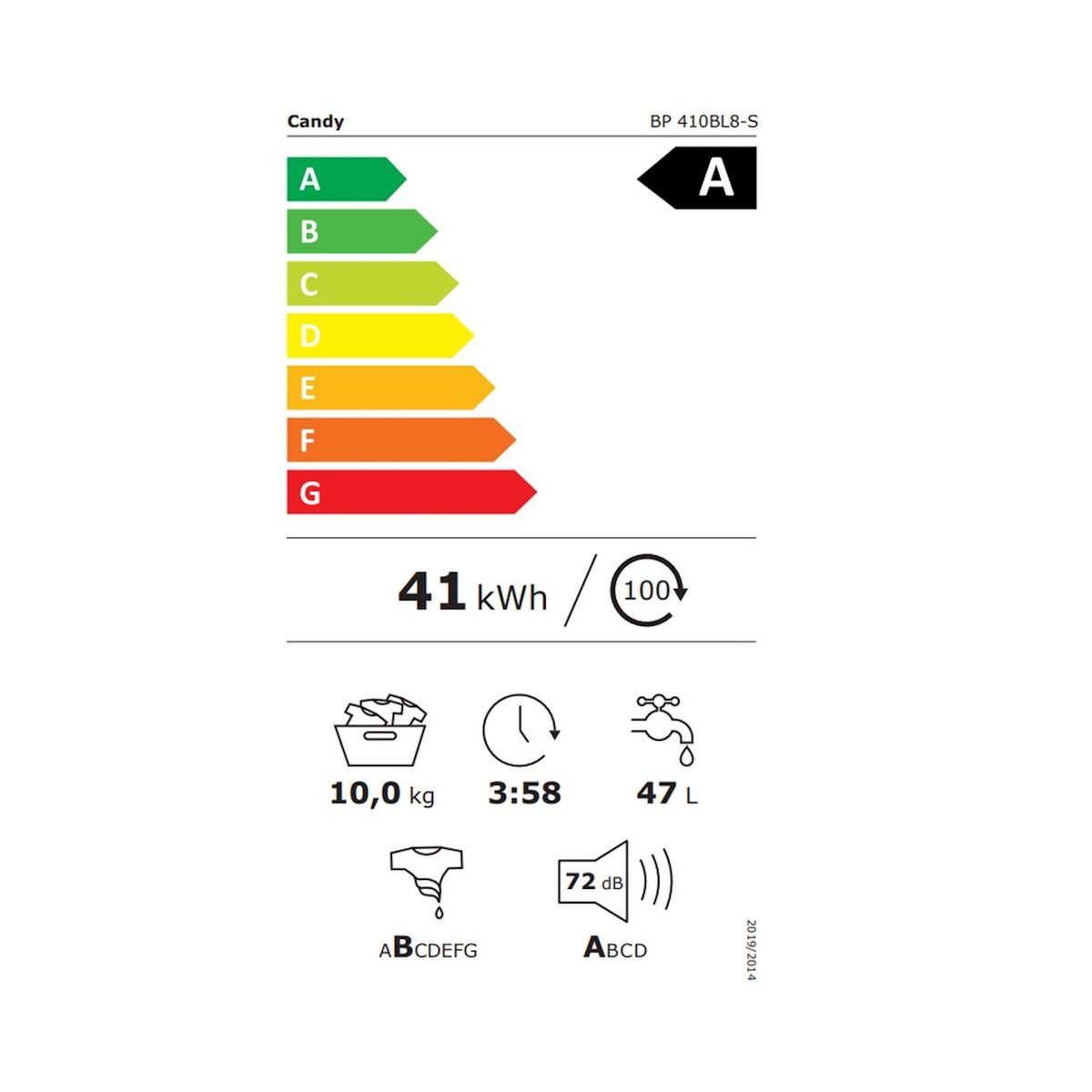 Candy Lave-linge frontal 10kg 1400 tours/min blanc - BP410BL8-S