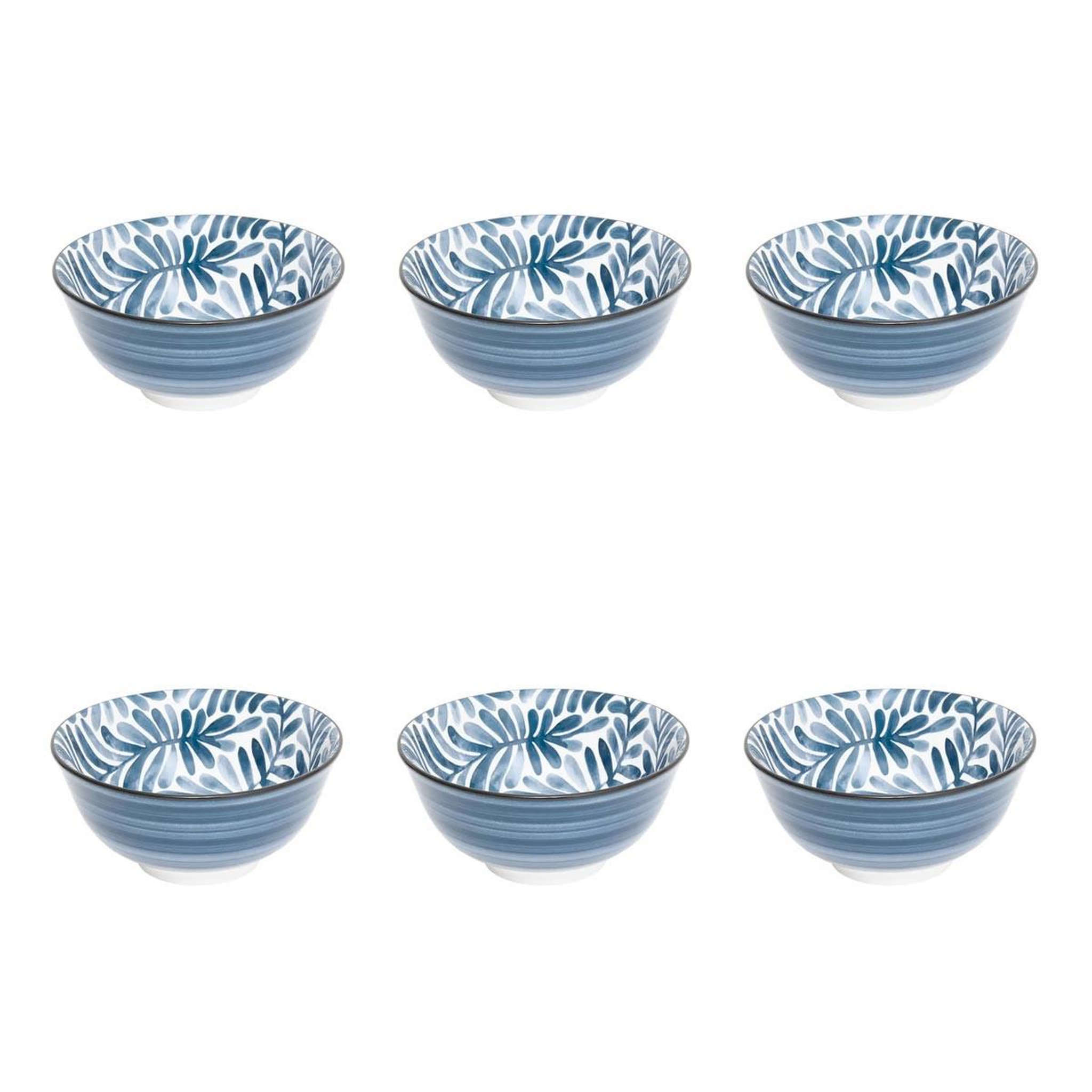 SECRET DE GOURMET Lot de 6 bols en porcelaine  umami feuille  15cm bleu