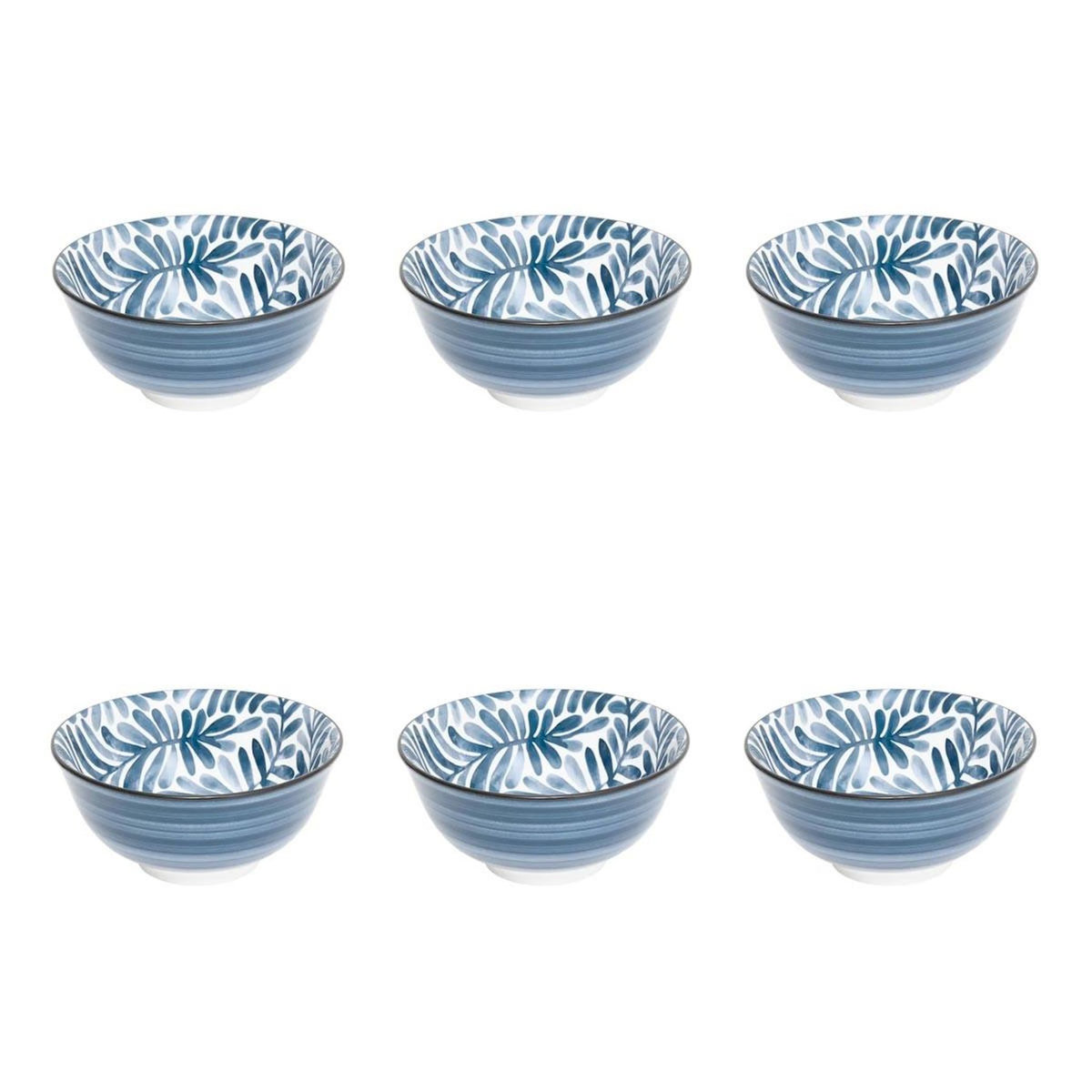 SECRET DE GOURMET Lot de 6 Bols en Porcelaine  Umami Feuille  15cm Bleu