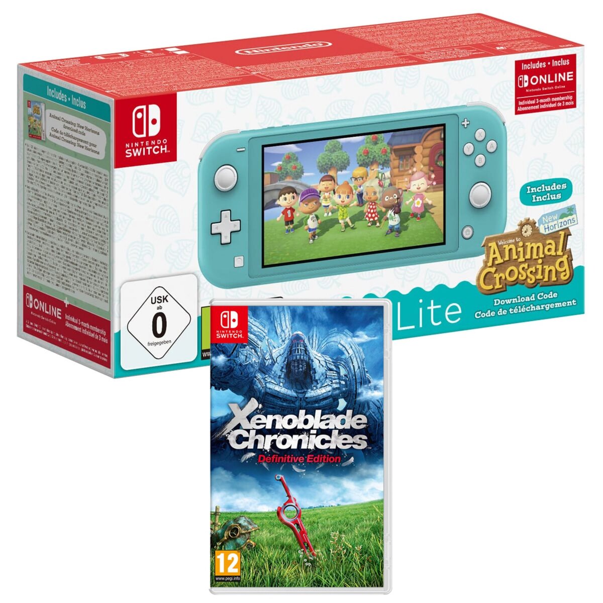 NINTENDO EXCLU WEB Console Nintendo Switch Lite Turquoise Animal Crossing + Xenoblade Chronicles Nintendo Switch
