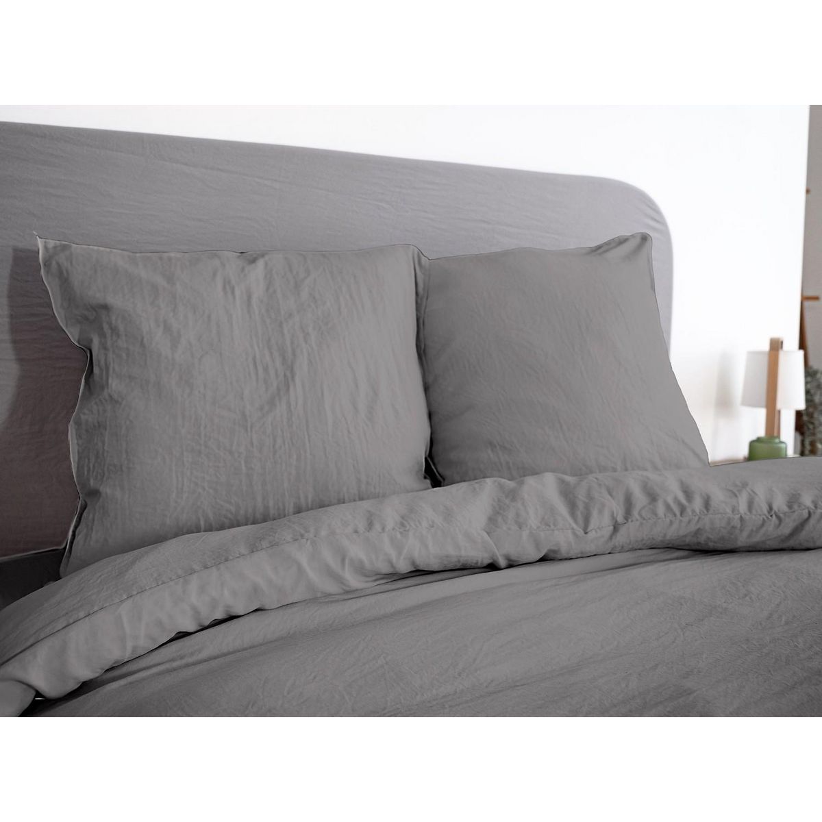 Home collection Parure microfibre lavee 240x220cm gris anthracite