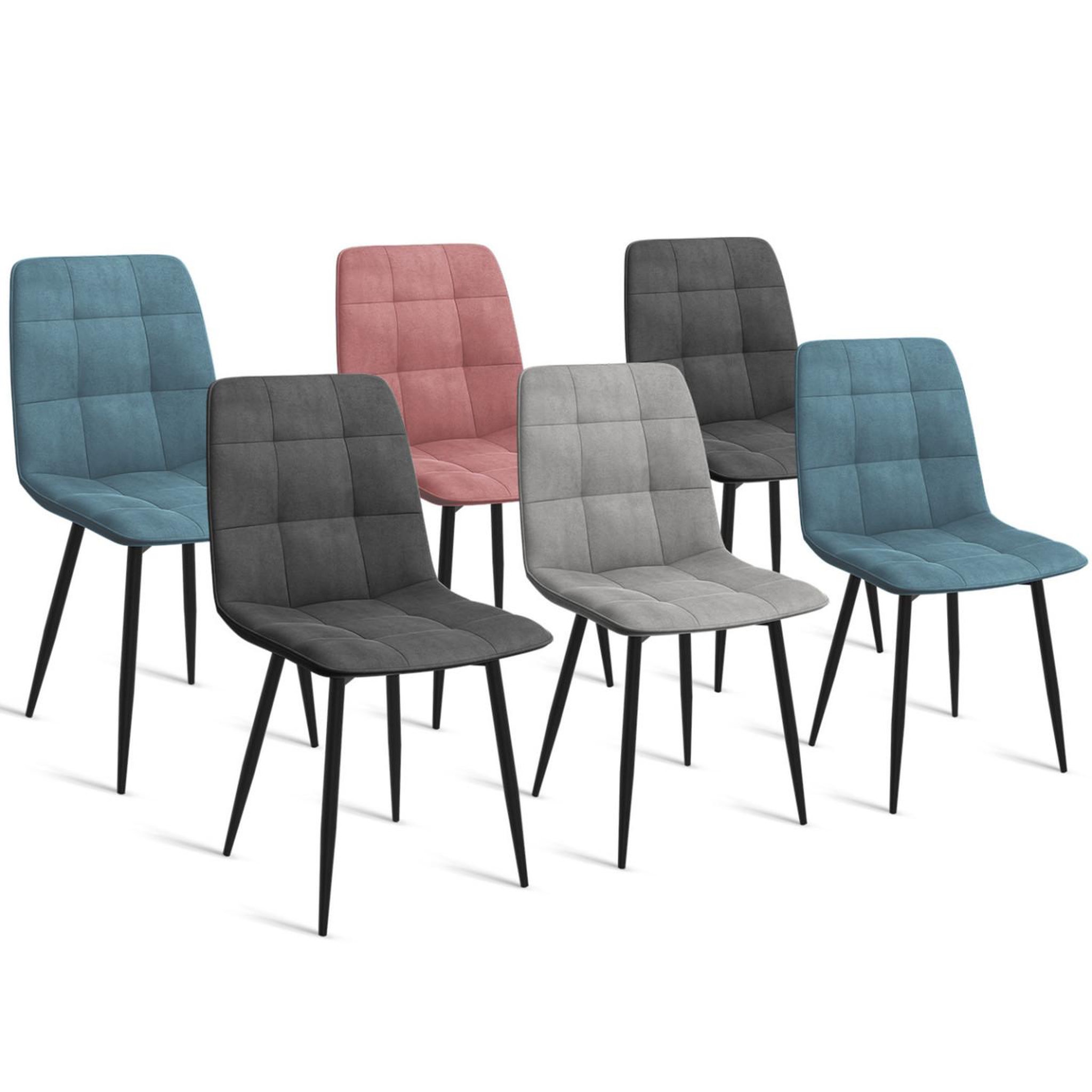ID MARKET Lot de 6 chaises mila en velours mix color pastel bleu x2, gris foncé x2, gris clair, rose