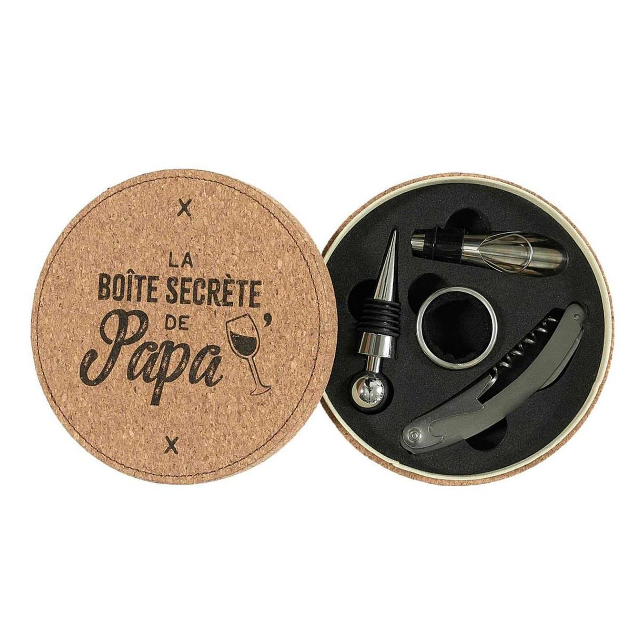 The concept Factory Coffret à vin 4 pièces  la boîte secrète de papa  14cm naturel